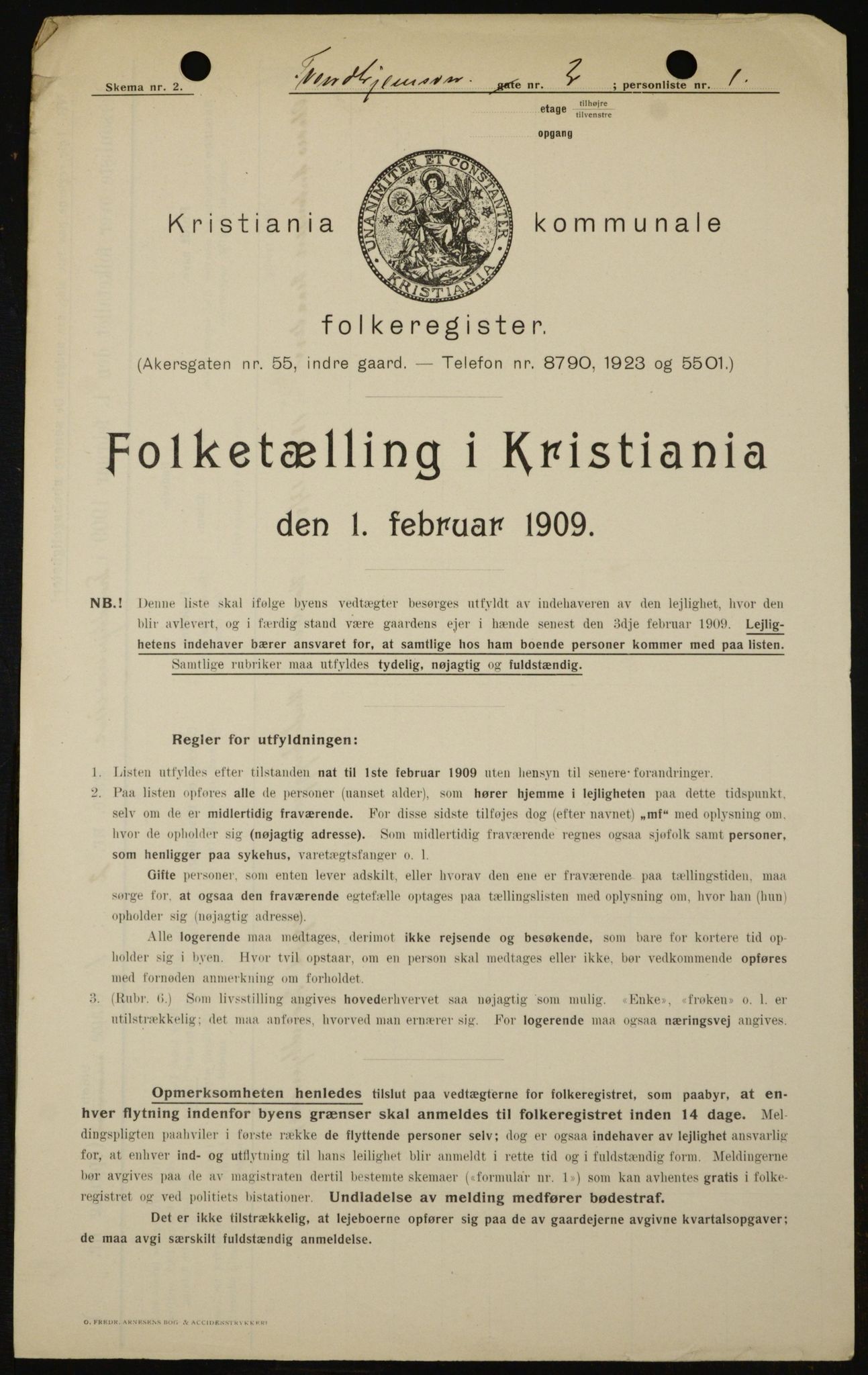 OBA, Kommunal folketelling 1.2.1909 for Kristiania kjøpstad, 1909, s. 105199