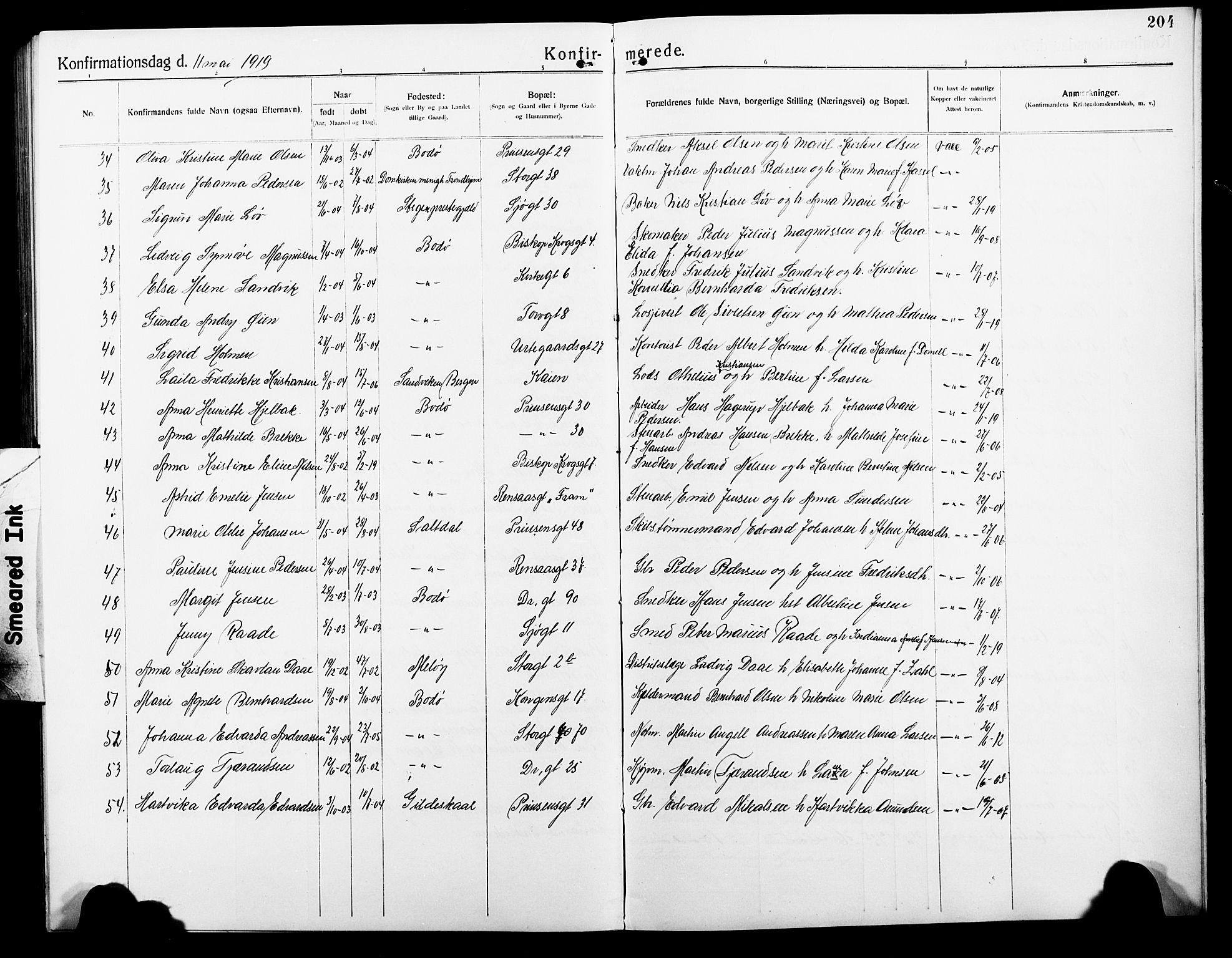 Ministerialprotokoller, klokkerbøker og fødselsregistre - Nordland, AV/SAT-A-1459/801/L0034: Klokkerbok nr. 801C09, 1910-1922, s. 204