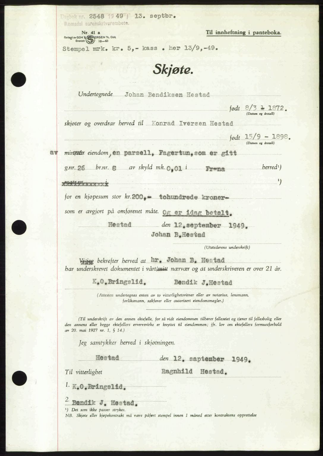 Romsdal sorenskriveri, SAT/A-4149/1/2/2C: Pantebok nr. A30, 1949-1949, Dagboknr: 2548/1949