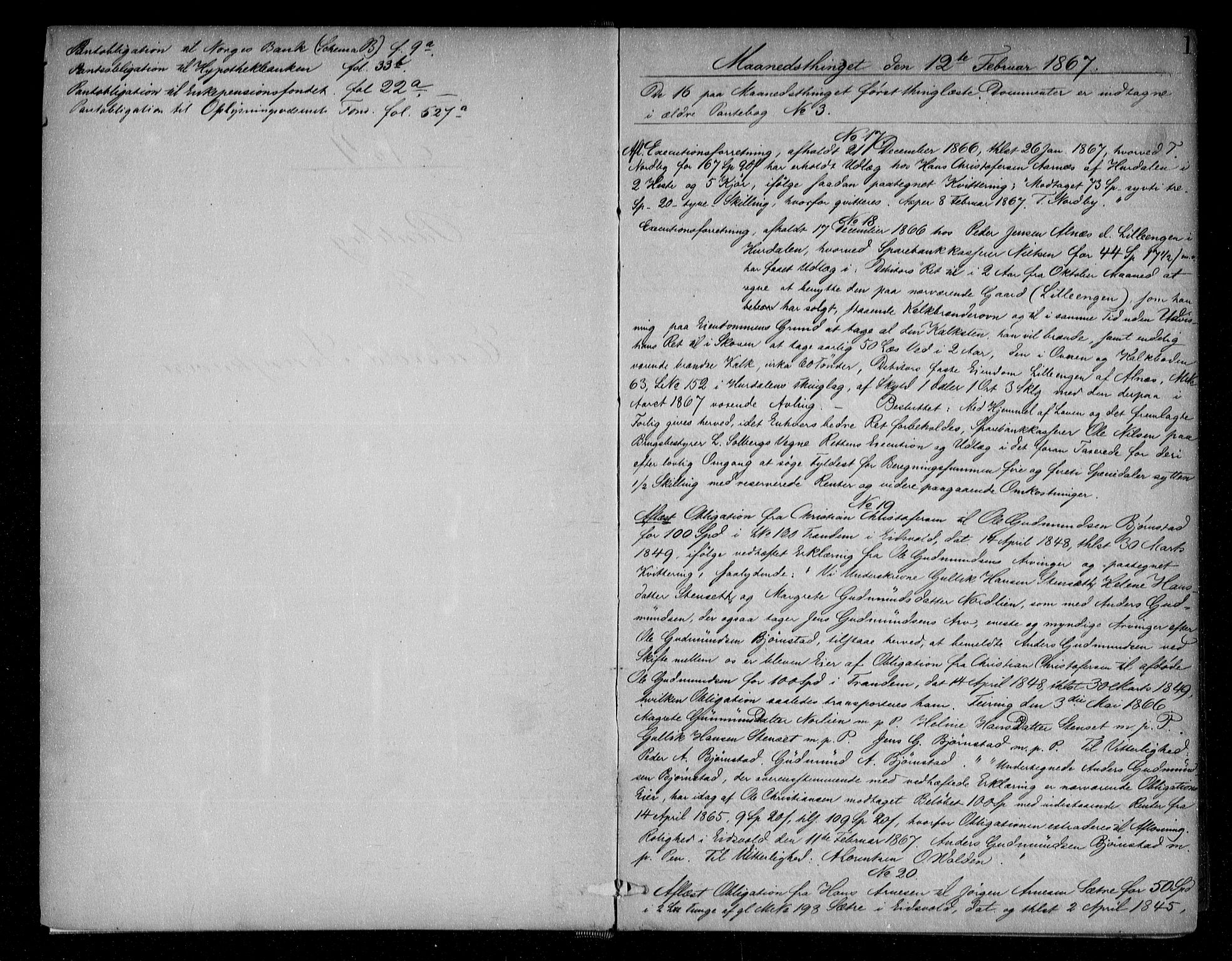 Eidsvoll tingrett, AV/SAO-A-10371/G/Gb/Gba/L0004: Pantebok nr. 4, 1867-1872, s. 1