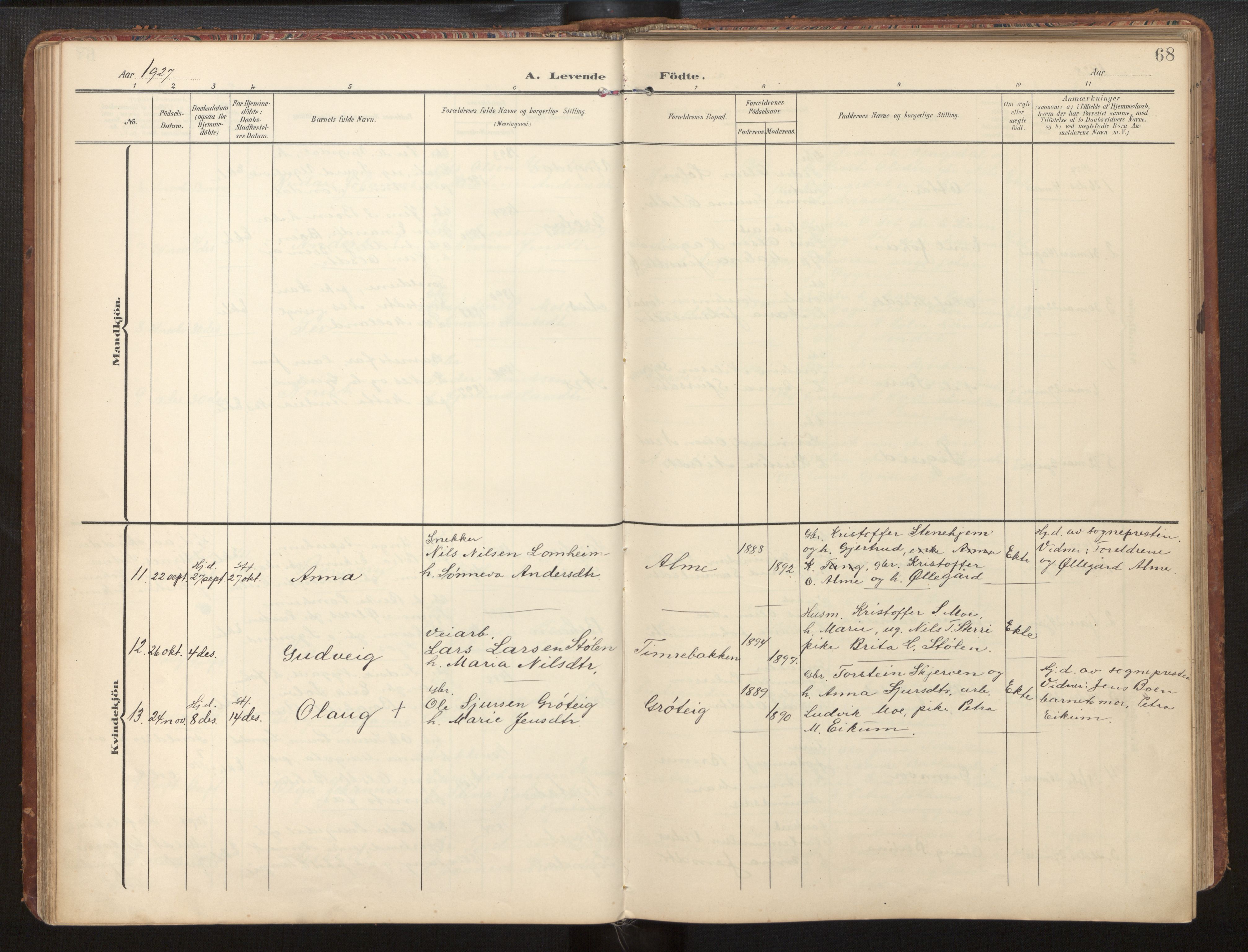 Hafslo sokneprestembete, AV/SAB-A-80301/H/Hab/Habb/L0002: Klokkerbok nr. B 2, 1909-1947, s. 68