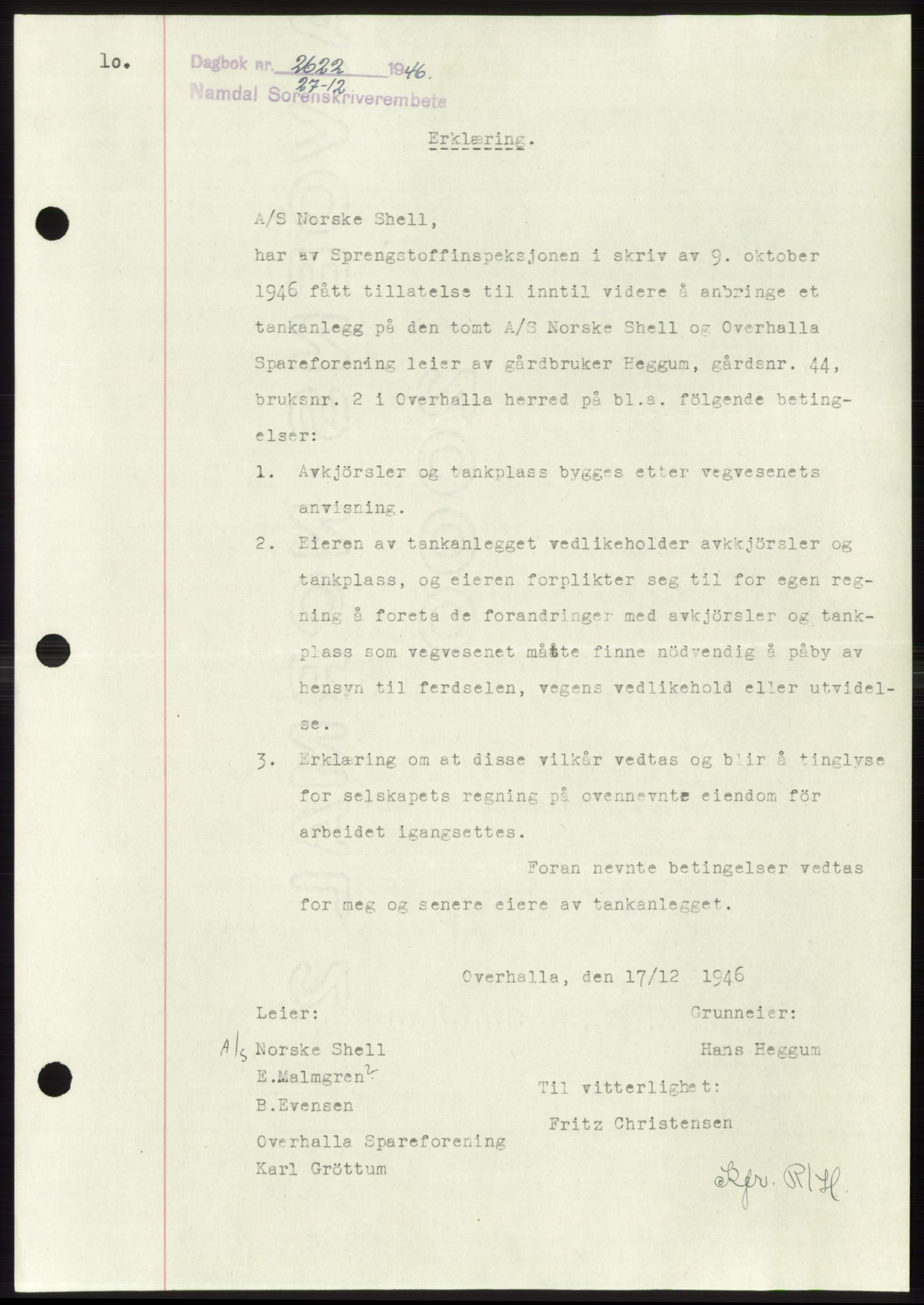 Namdal sorenskriveri, SAT/A-4133/1/2/2C: Pantebok nr. -, 1946-1947, Dagboknr: 2622/1946