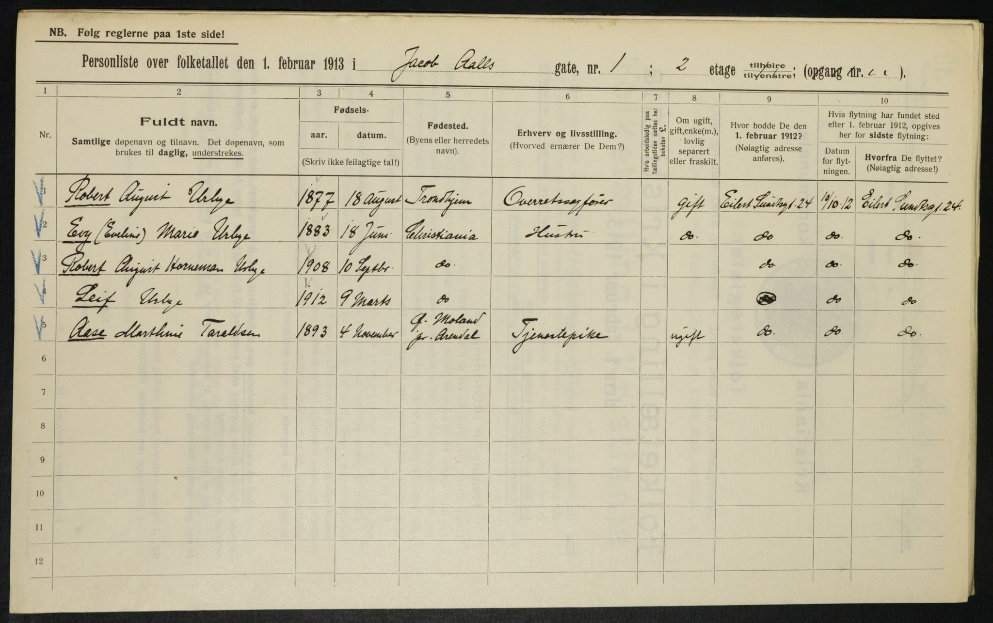 OBA, Kommunal folketelling 1.2.1913 for Kristiania, 1913, s. 44509