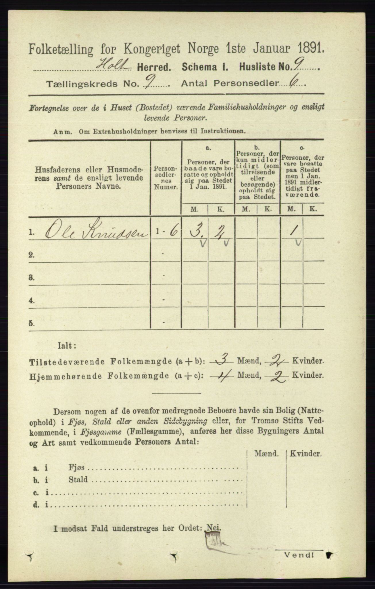 RA, Folketelling 1891 for 0914 Holt herred, 1891, s. 3877