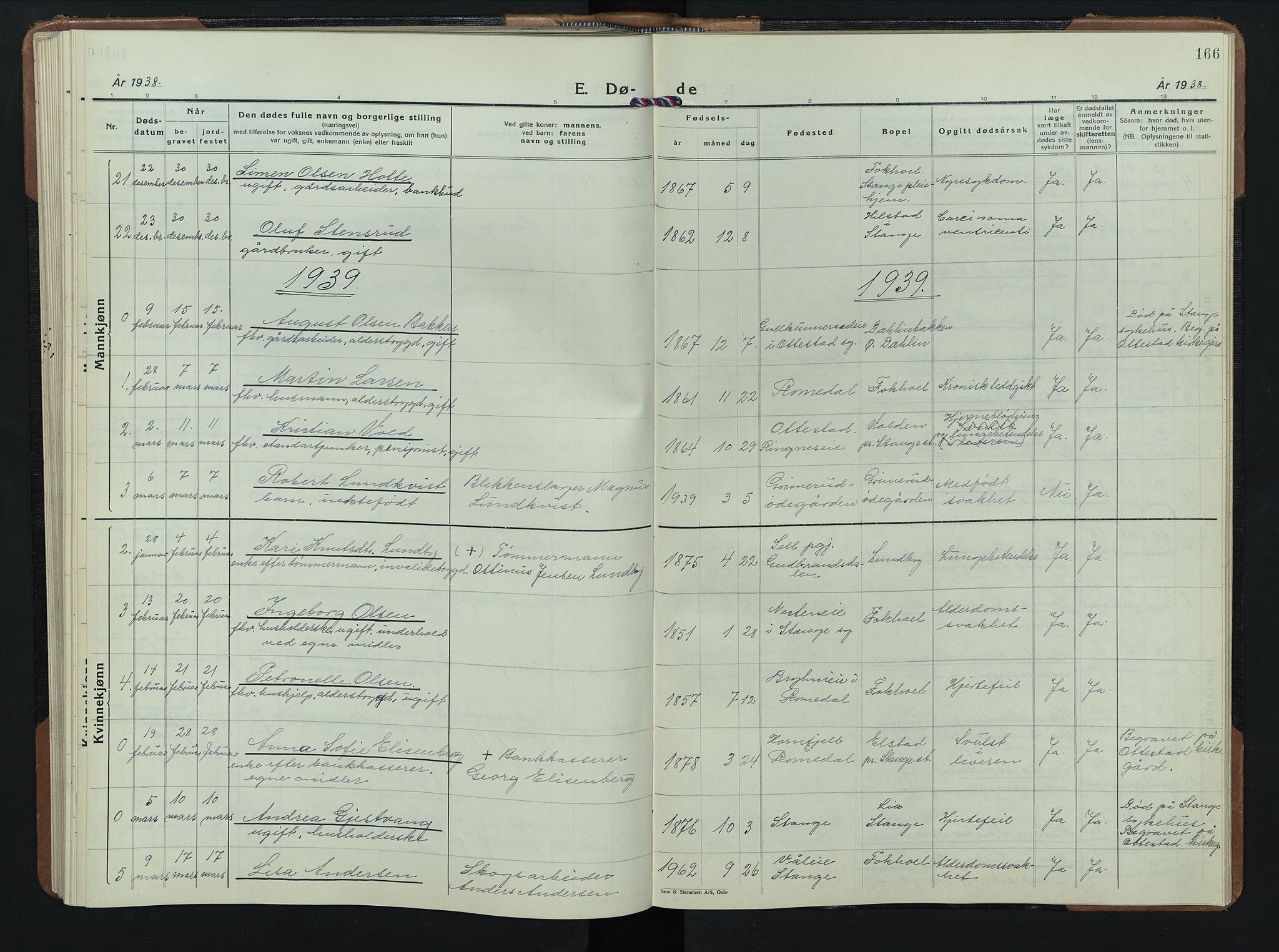 Stange prestekontor, AV/SAH-PREST-002/L/L0020: Klokkerbok nr. 20, 1936-1947, s. 166