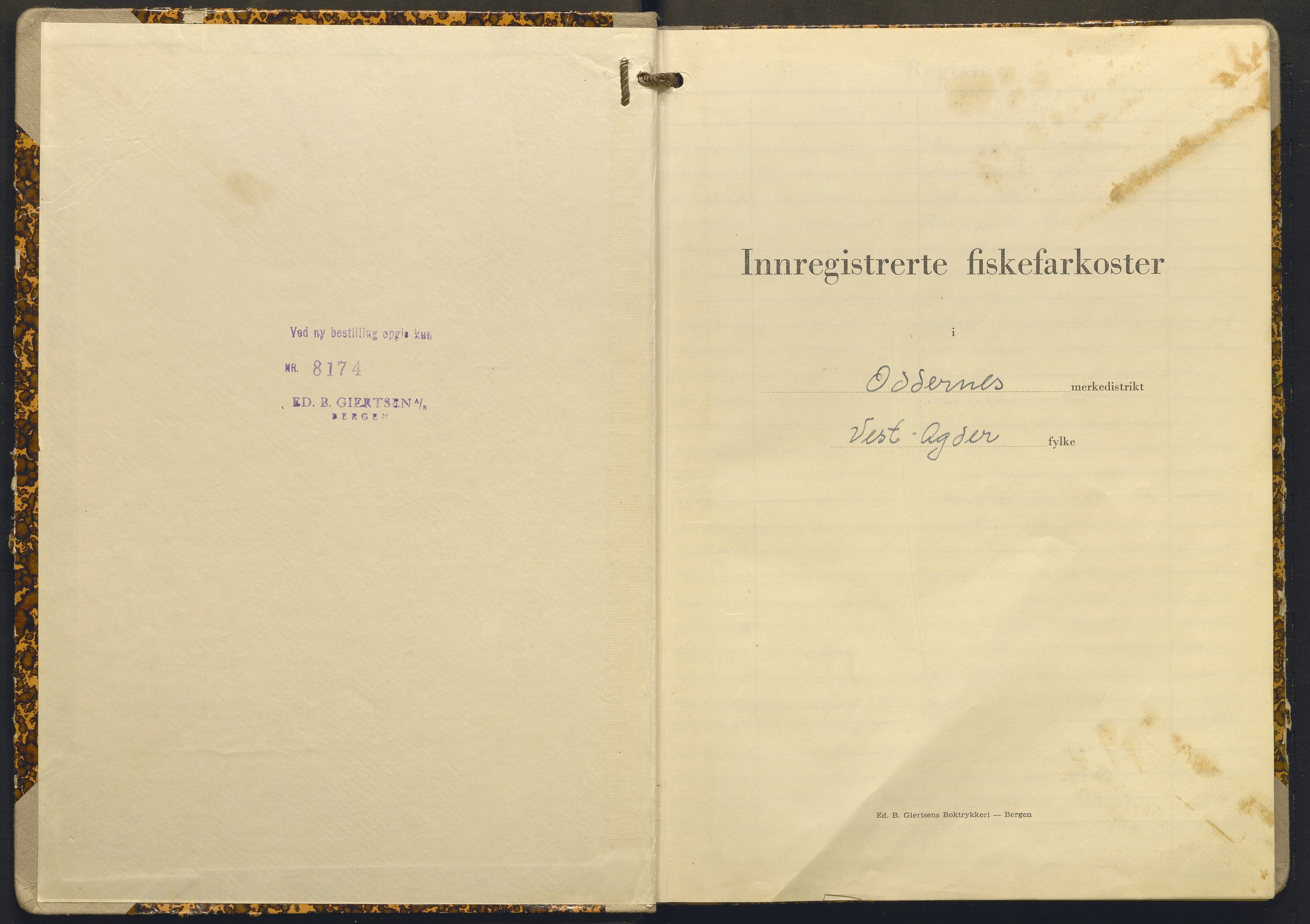 Fiskeridirektoratet - 1 Adm. ledelse - 13 Båtkontoret, SAB/A-2003/I/Ia/Iaj/L0033: 135.1014/2 Merkeprotokoll - Oddernes, 1950-1964