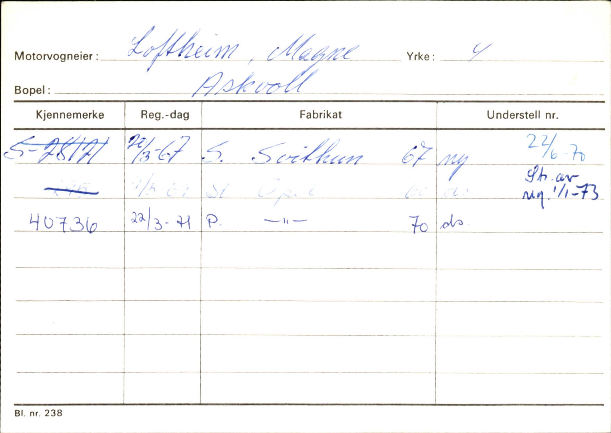 Statens vegvesen, Sogn og Fjordane vegkontor, AV/SAB-A-5301/4/F/L0132: Eigarregister Askvoll A-Å. Balestrand A-Å, 1945-1975, s. 788