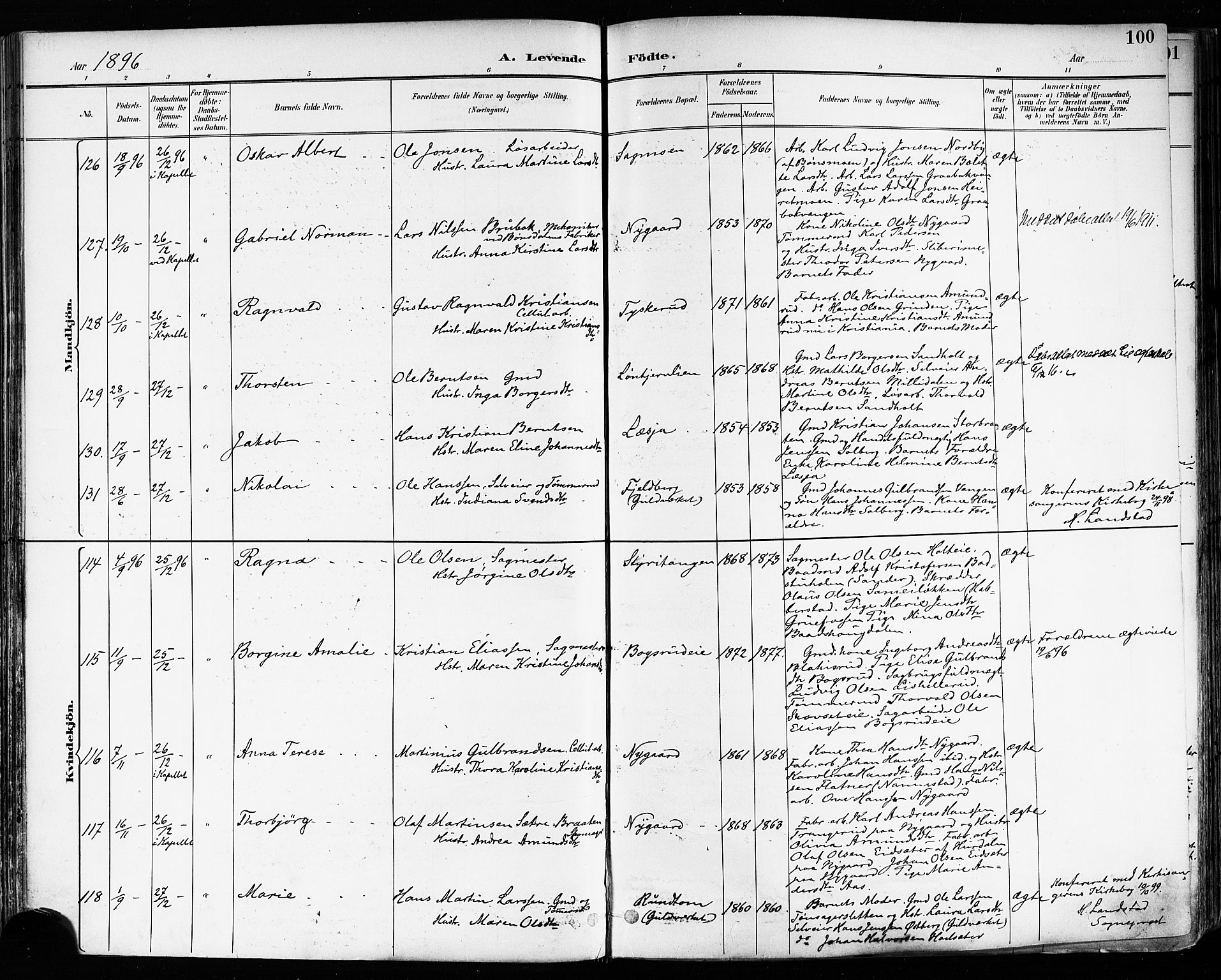 Eidsvoll prestekontor Kirkebøker, AV/SAO-A-10888/F/Fa/L0004: Ministerialbok nr. I 4, 1891-1900, s. 100