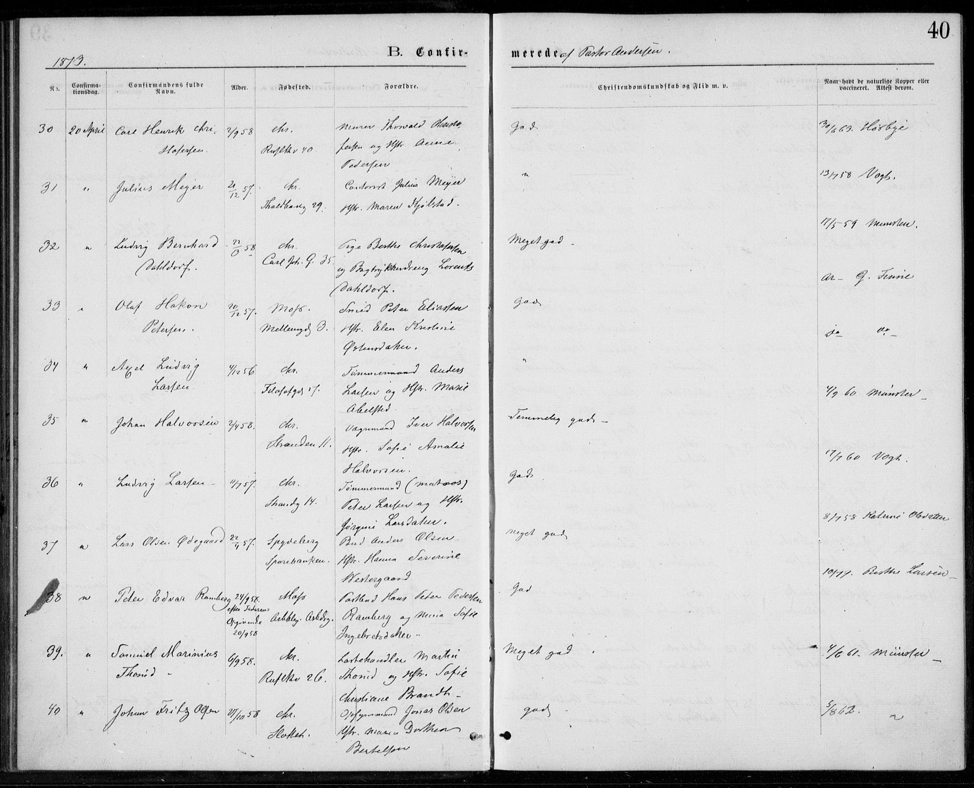 Trefoldighet prestekontor Kirkebøker, AV/SAO-A-10882/F/Fb/L0002: Ministerialbok nr. II 2, 1871-1880, s. 40