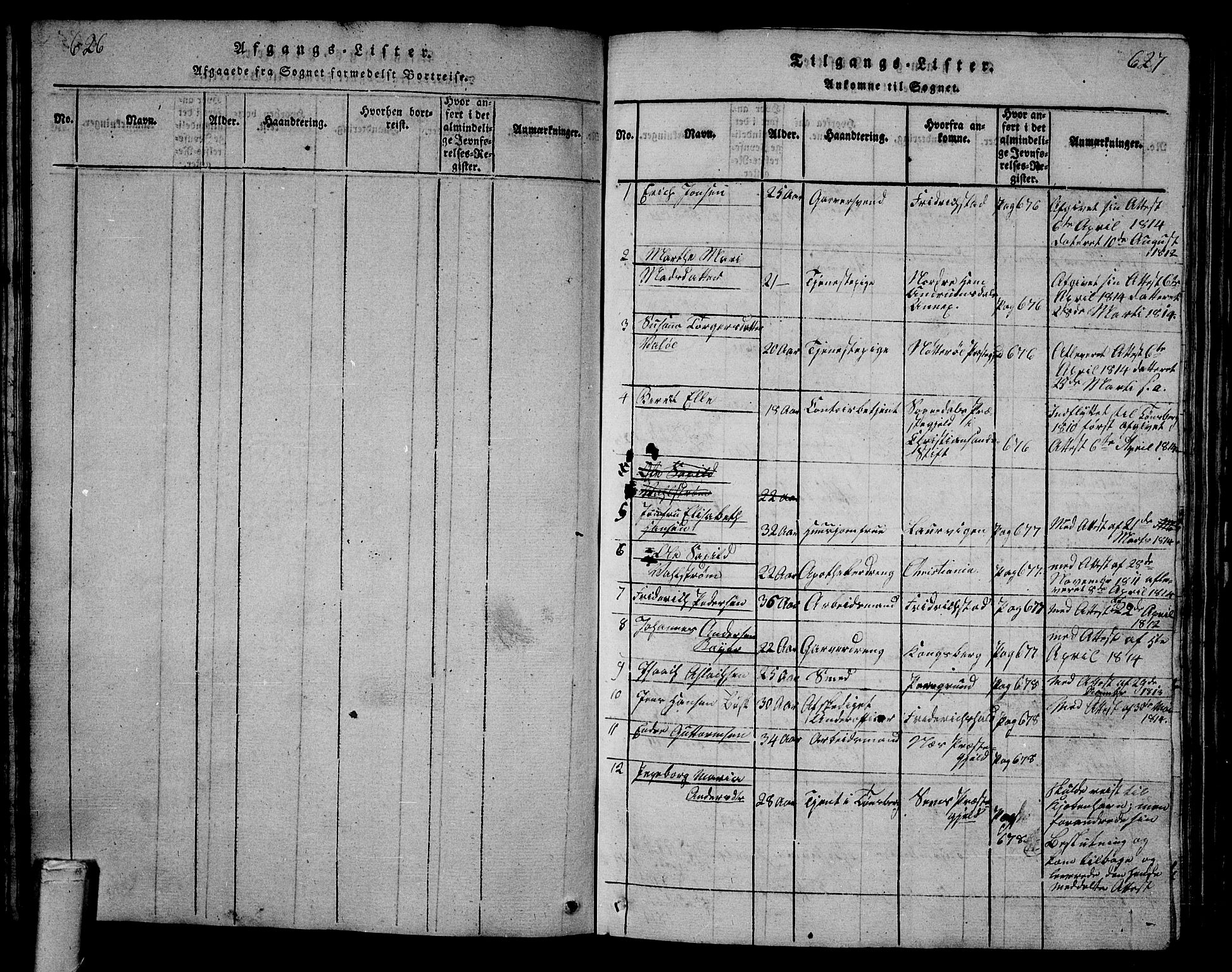 Tønsberg kirkebøker, AV/SAKO-A-330/G/Ga/L0001: Klokkerbok nr. 1, 1813-1826, s. 626-627