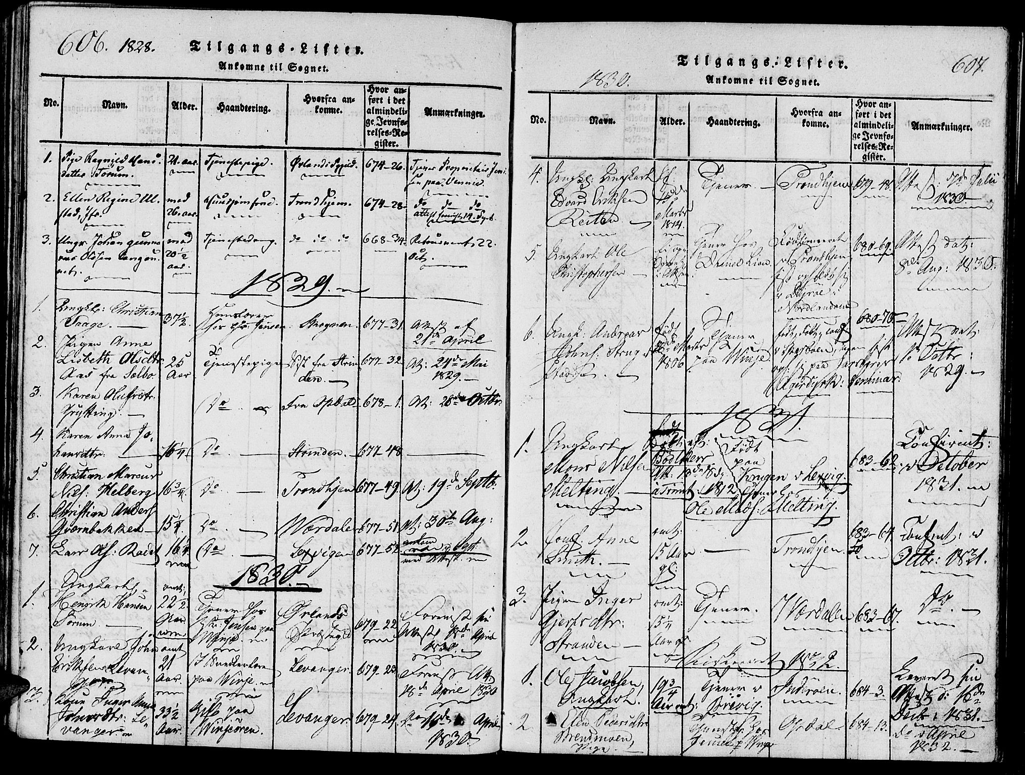 Ministerialprotokoller, klokkerbøker og fødselsregistre - Nord-Trøndelag, SAT/A-1458/733/L0322: Ministerialbok nr. 733A01, 1817-1842, s. 606-607