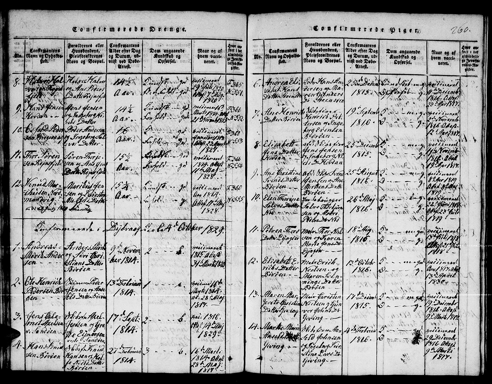 Dypvåg sokneprestkontor, SAK/1111-0007/F/Fb/Fba/L0009: Klokkerbok nr. B 9, 1816-1842, s. 260