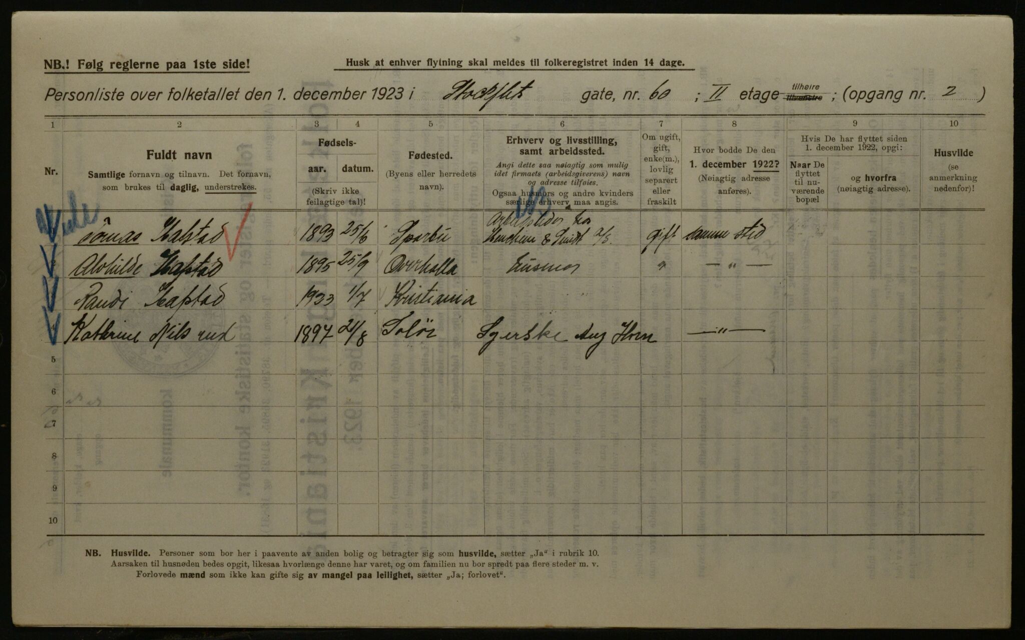 OBA, Kommunal folketelling 1.12.1923 for Kristiania, 1923, s. 113607