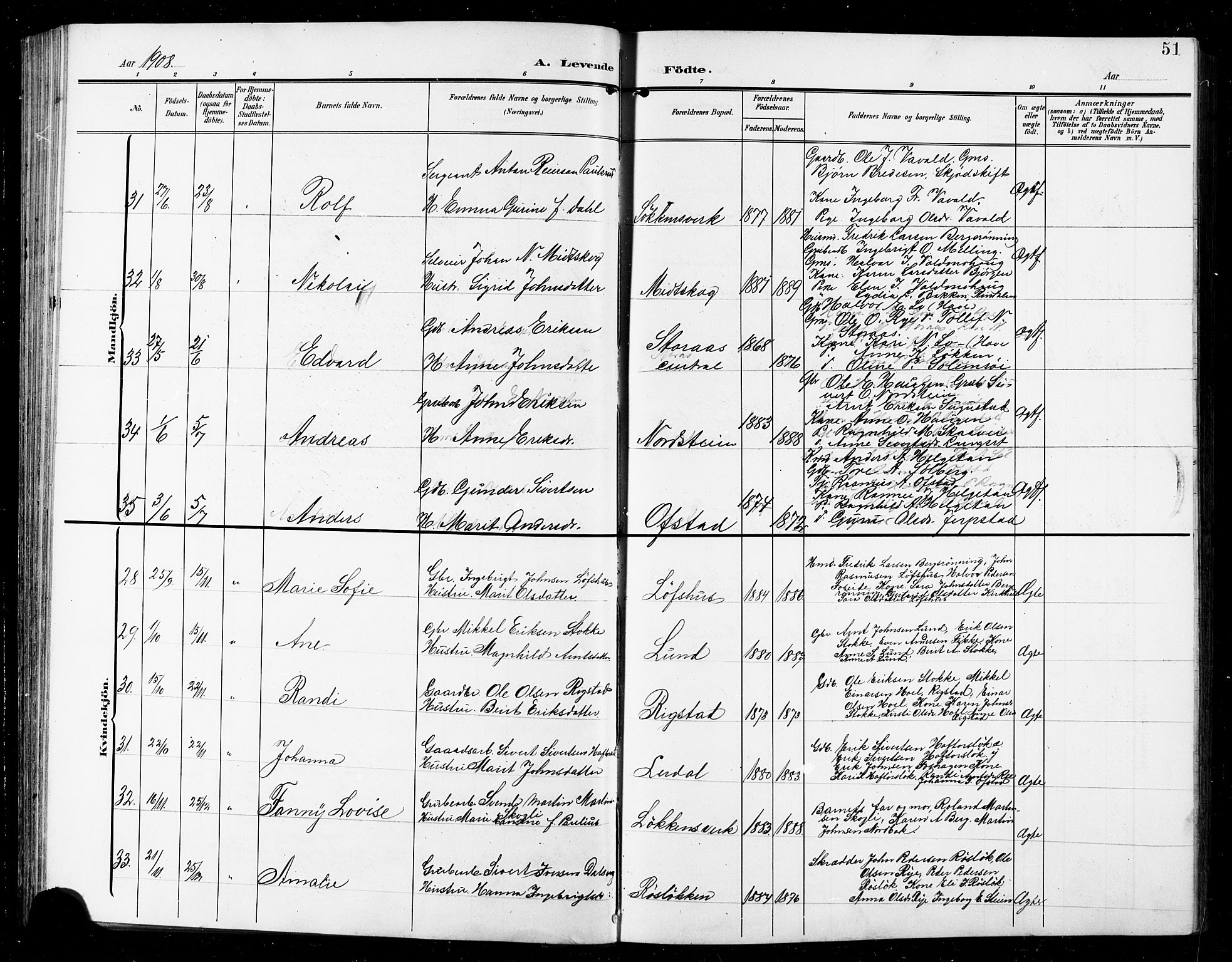 Ministerialprotokoller, klokkerbøker og fødselsregistre - Sør-Trøndelag, AV/SAT-A-1456/672/L0864: Klokkerbok nr. 672C03, 1902-1914, s. 51