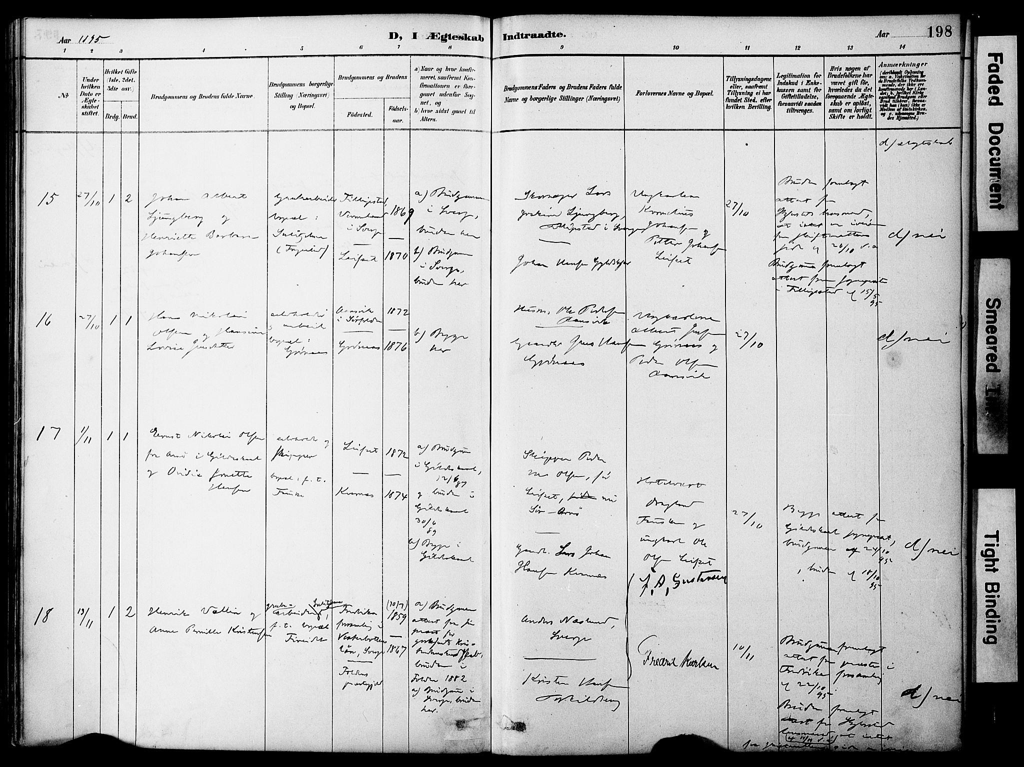 Ministerialprotokoller, klokkerbøker og fødselsregistre - Nordland, AV/SAT-A-1459/849/L0690: Ministerialbok nr. 849A02, 1890-1897, s. 198