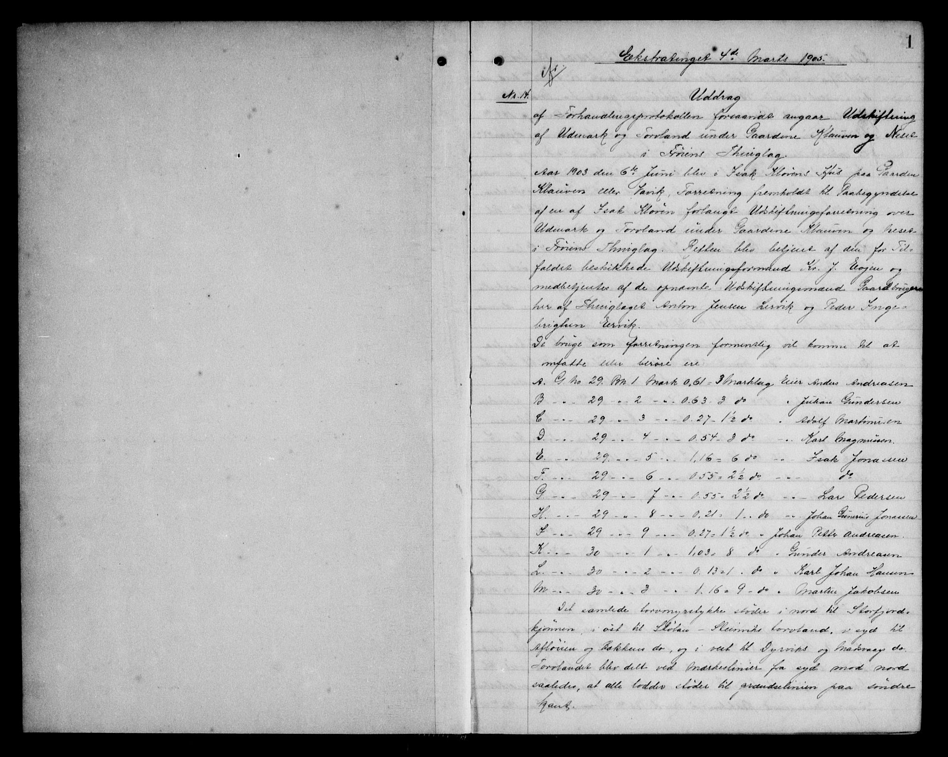 Fosen sorenskriveri, AV/SAT-A-1107/1/2/2C/L0039: Pantebok nr. 30, 1905-1906, s. 1