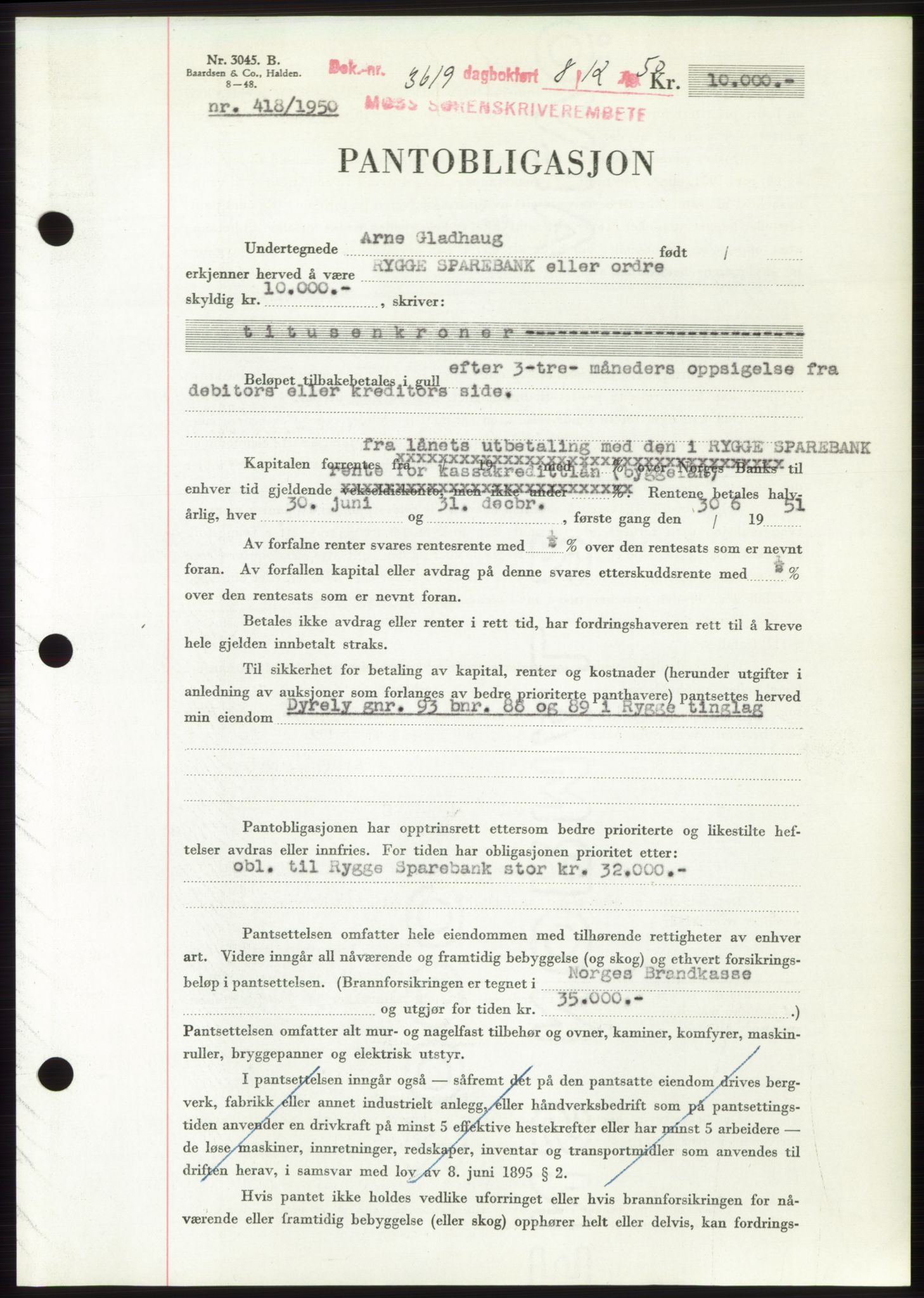 Moss sorenskriveri, SAO/A-10168: Pantebok nr. B25, 1950-1950, Dagboknr: 3619/1950