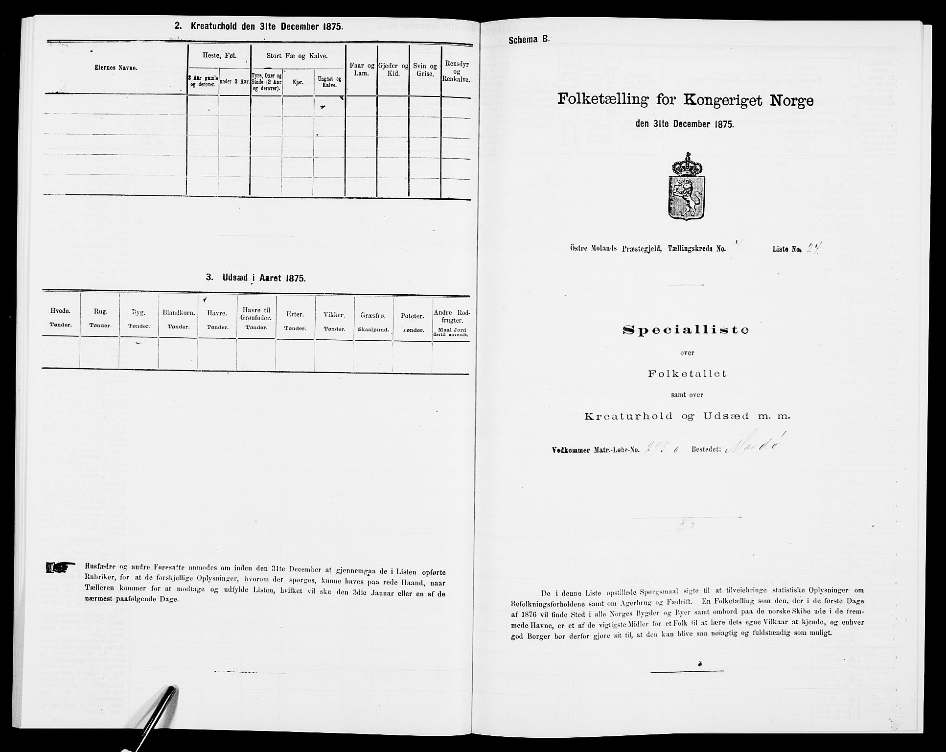 SAK, Folketelling 1875 for 0918P Austre Moland prestegjeld, 1875, s. 2307