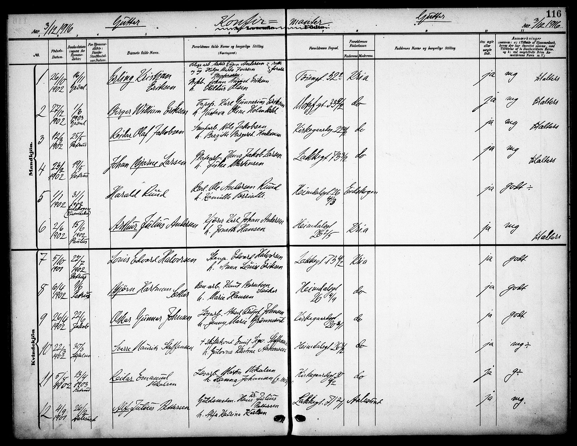 Tøyen prestekontor Kirkebøker, AV/SAO-A-10167a/F/Fa/L0001: Ministerialbok nr. I 1, 1907-1916, s. 116