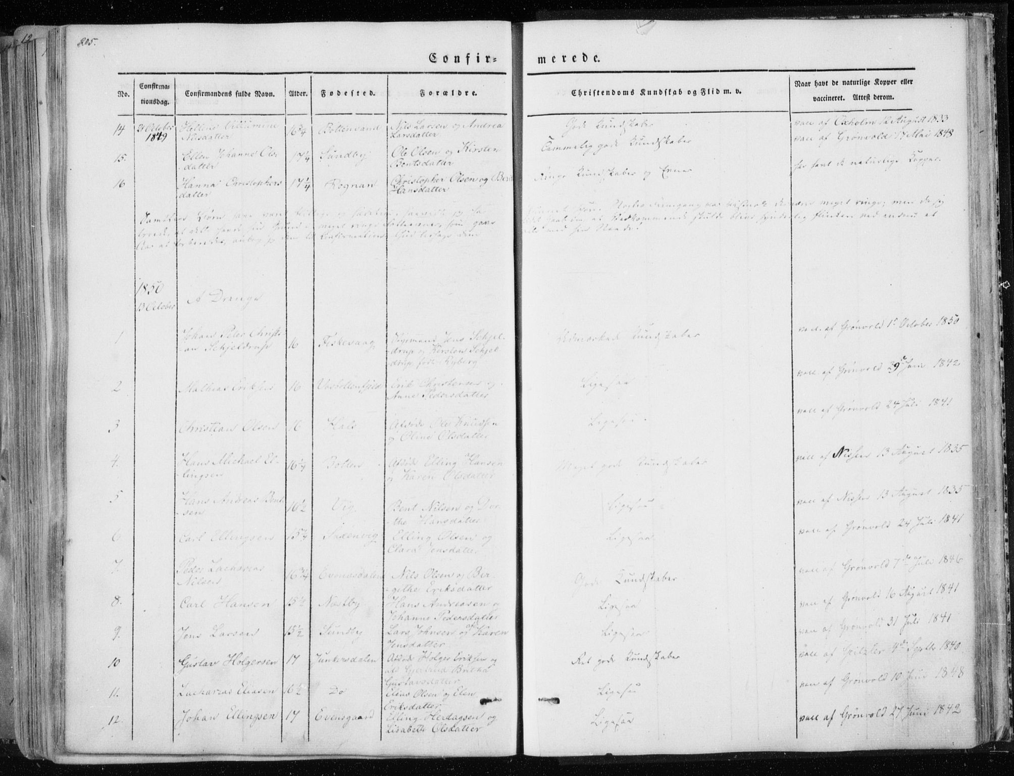 Ministerialprotokoller, klokkerbøker og fødselsregistre - Nordland, AV/SAT-A-1459/847/L0666: Ministerialbok nr. 847A06, 1842-1871, s. 205