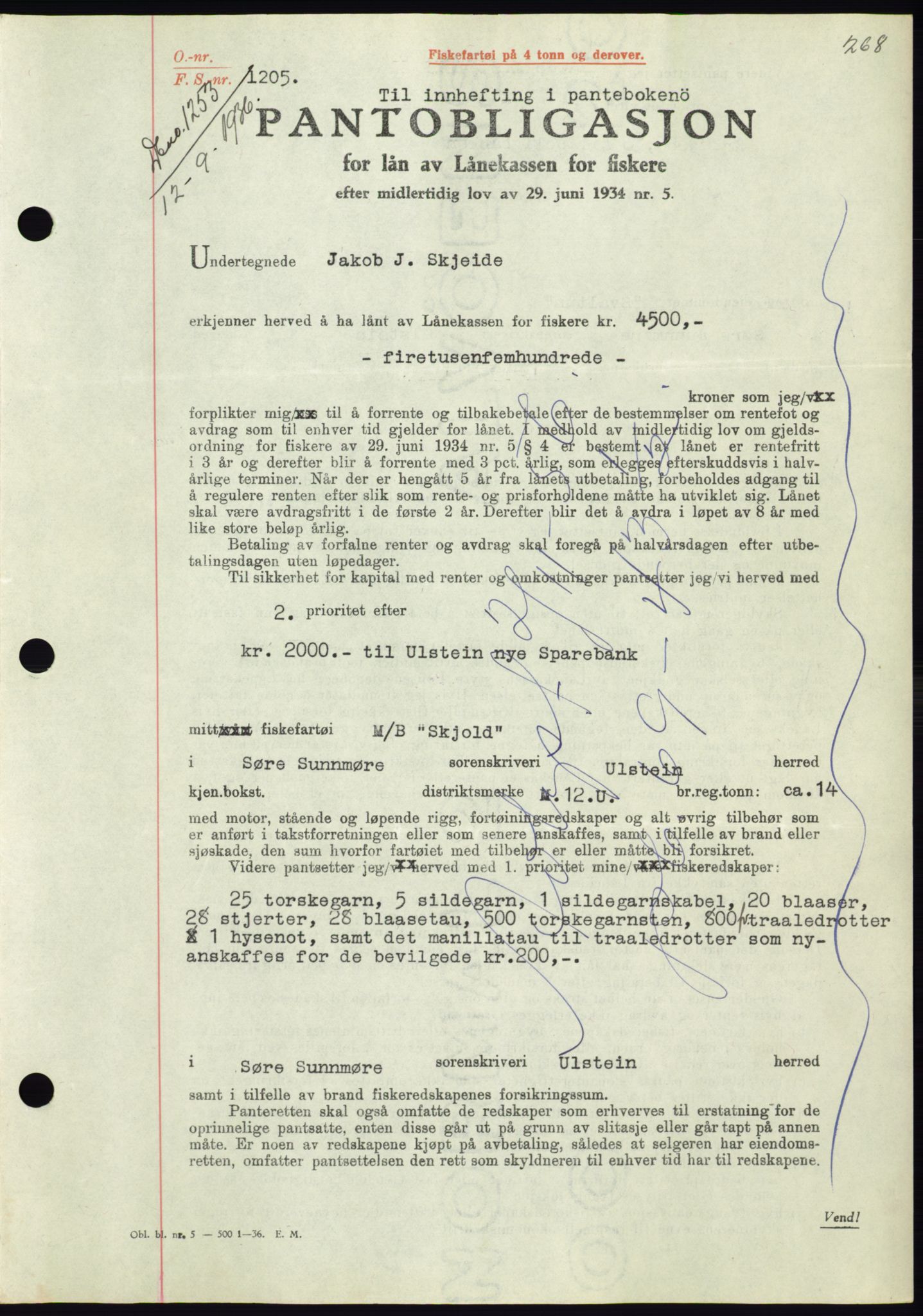 Søre Sunnmøre sorenskriveri, SAT/A-4122/1/2/2C/L0061: Pantebok nr. 55, 1936-1936, Dagboknr: 1253/1936