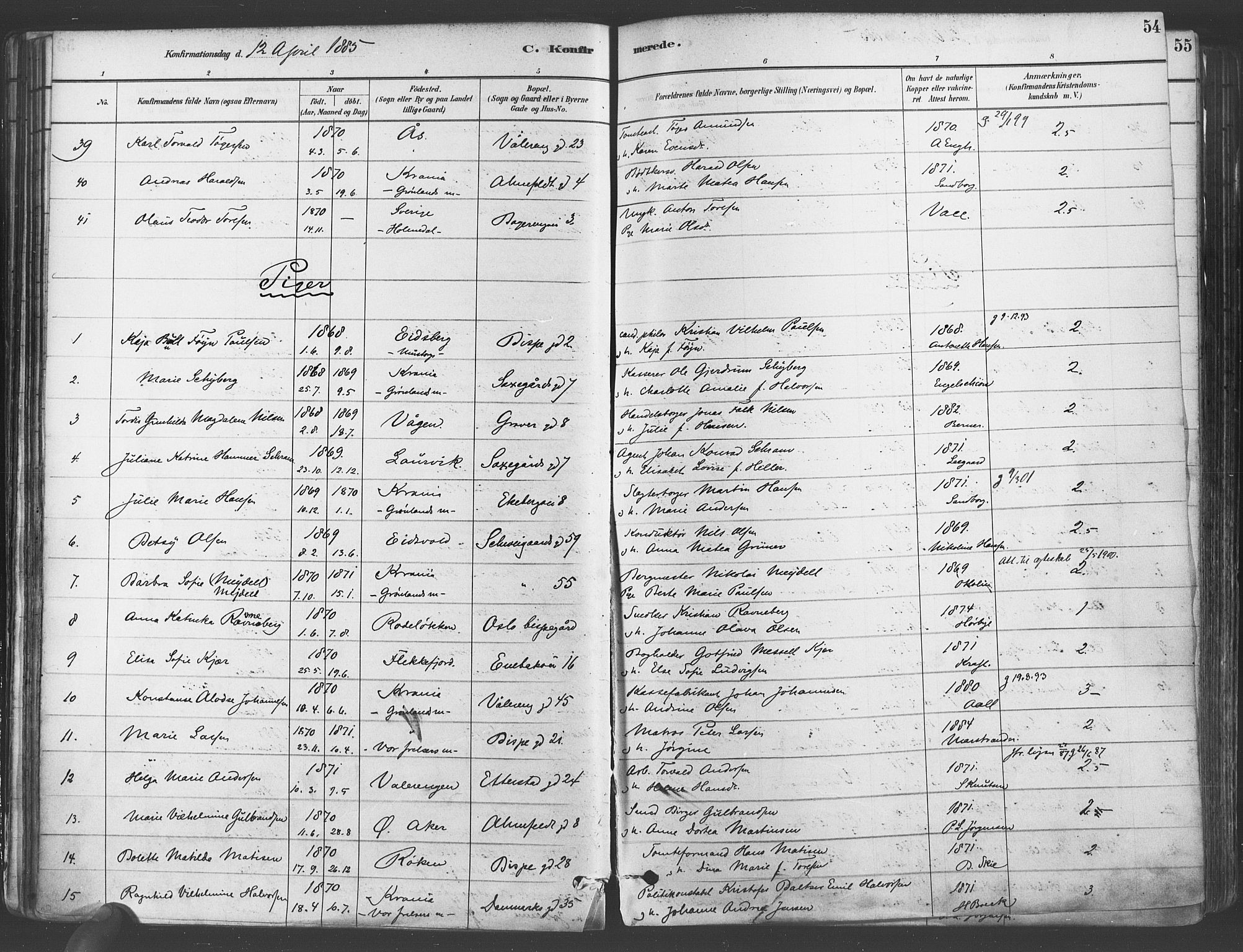 Gamlebyen prestekontor Kirkebøker, AV/SAO-A-10884/F/Fa/L0006: Ministerialbok nr. 6, 1881-1890, s. 54