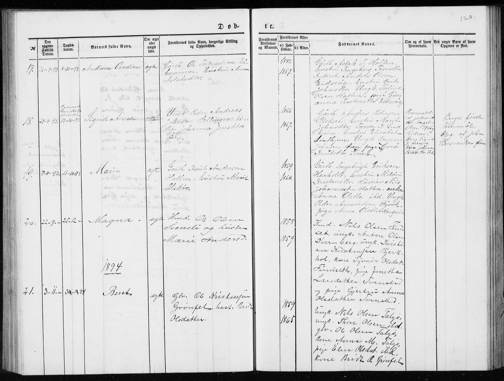 Ministerialprotokoller, klokkerbøker og fødselsregistre - Møre og Romsdal, AV/SAT-A-1454/551/L0631: Klokkerbok nr. 551C03, 1886-1894, s. 120