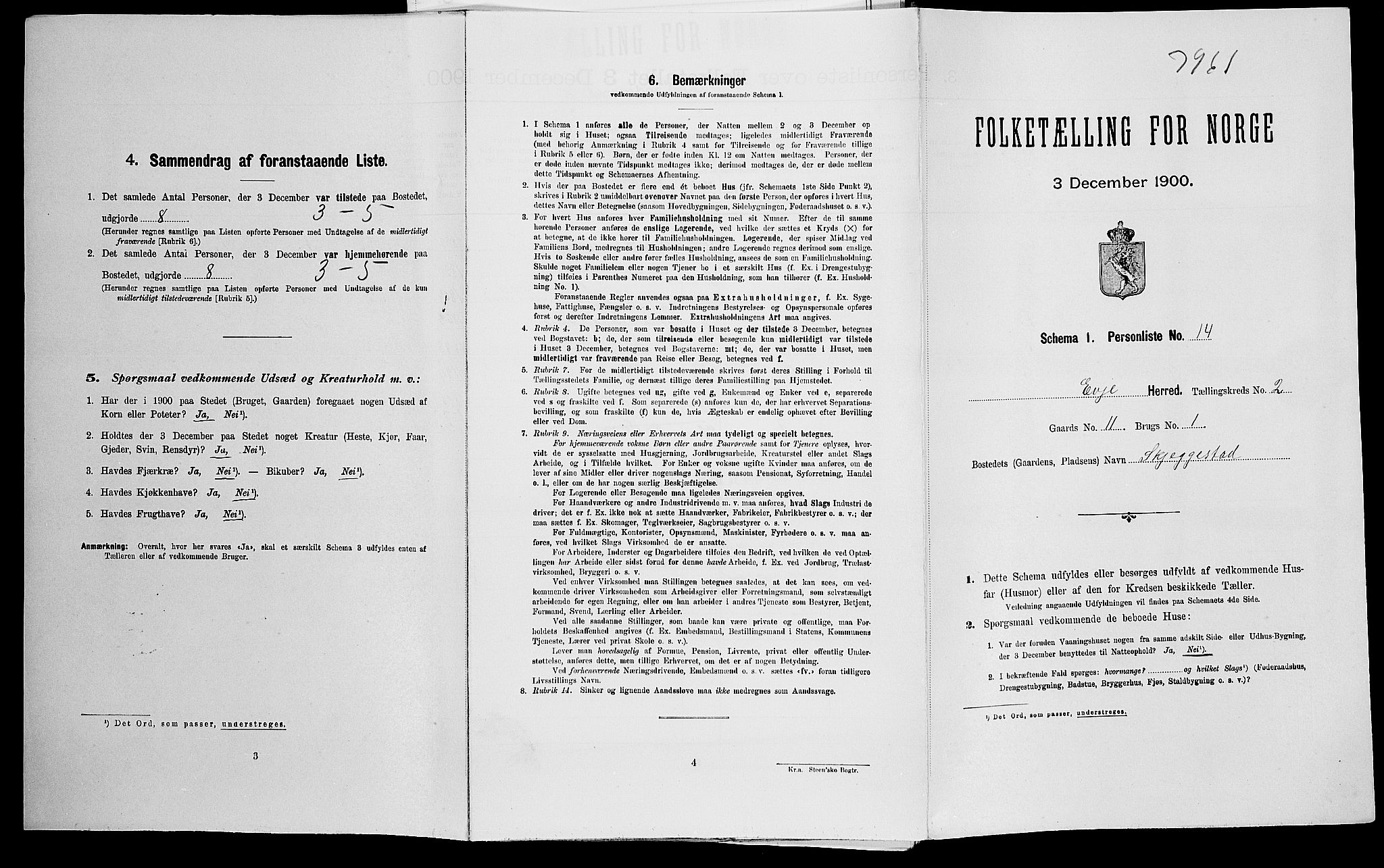 SAK, Folketelling 1900 for 0937 Evje herred, 1900, s. 123