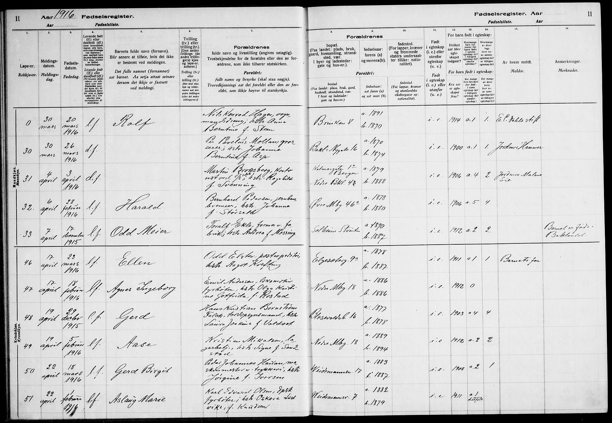 Ministerialprotokoller, klokkerbøker og fødselsregistre - Sør-Trøndelag, SAT/A-1456/604/L0232: Fødselsregister nr. 604.II.4.1, 1916-1920, s. 11