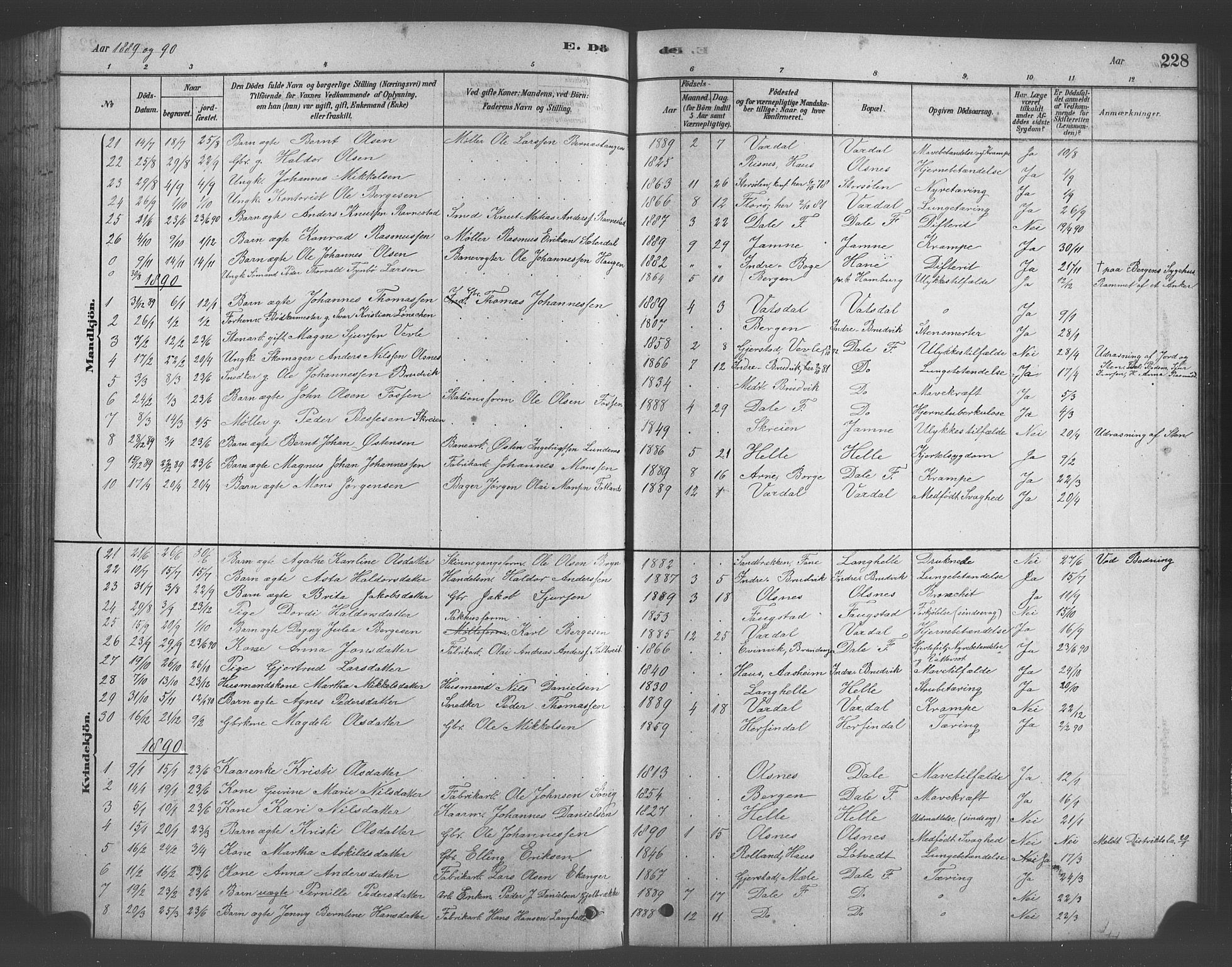 Bruvik Sokneprestembete, AV/SAB-A-74701/H/Hab: Klokkerbok nr. A 1, 1878-1907, s. 228