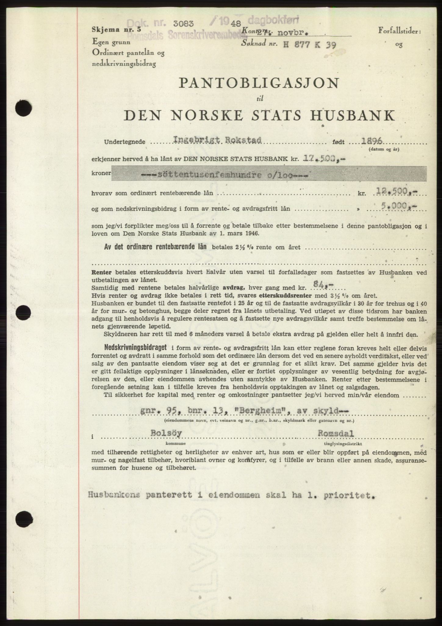 Romsdal sorenskriveri, SAT/A-4149/1/2/2C: Pantebok nr. B4, 1948-1949, Dagboknr: 3083/1948