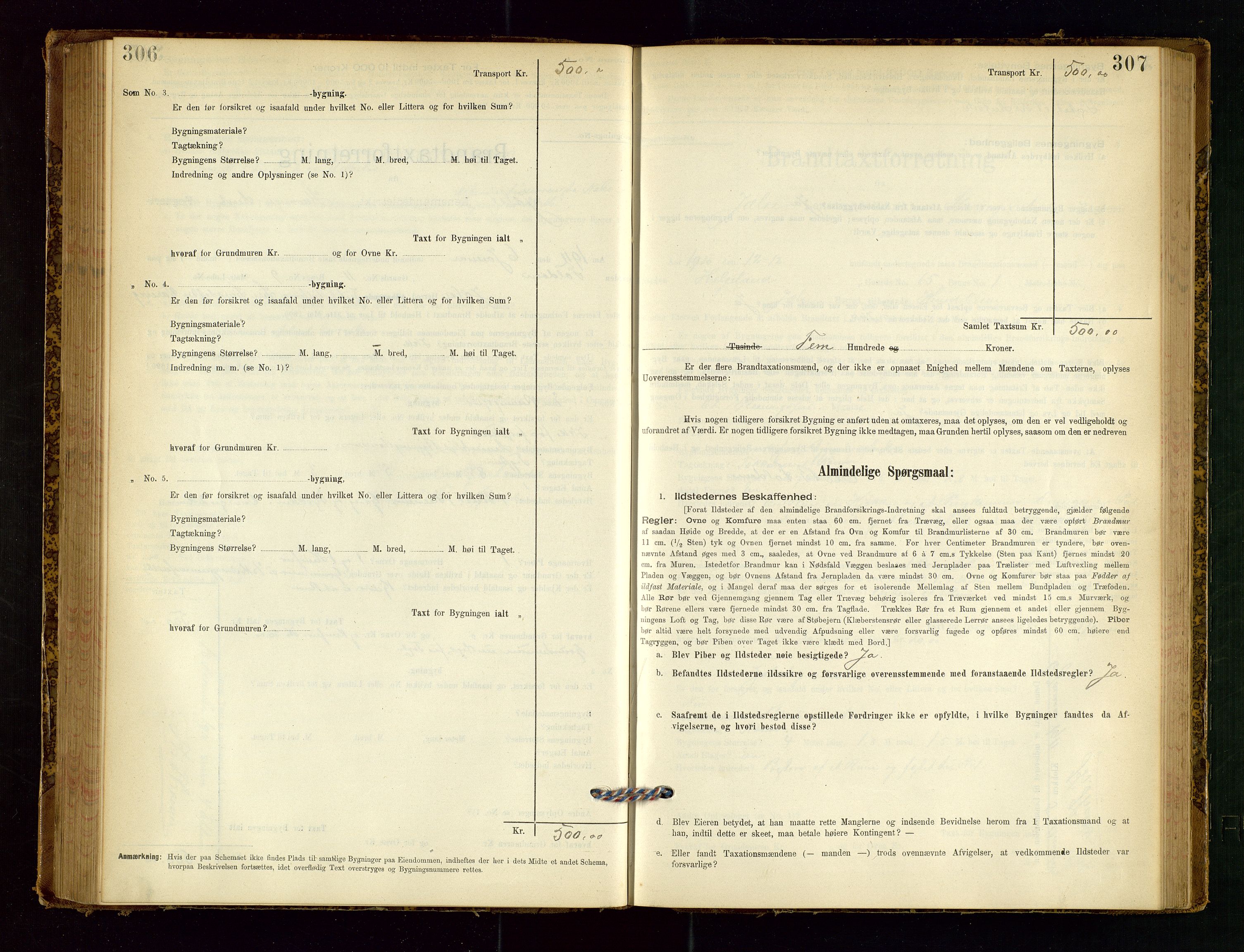 Jelsa lensmannskontor, SAST/A-100360/Gob/L0001: "Brandtaxationsprotocol", 1895-1918, s. 306-307