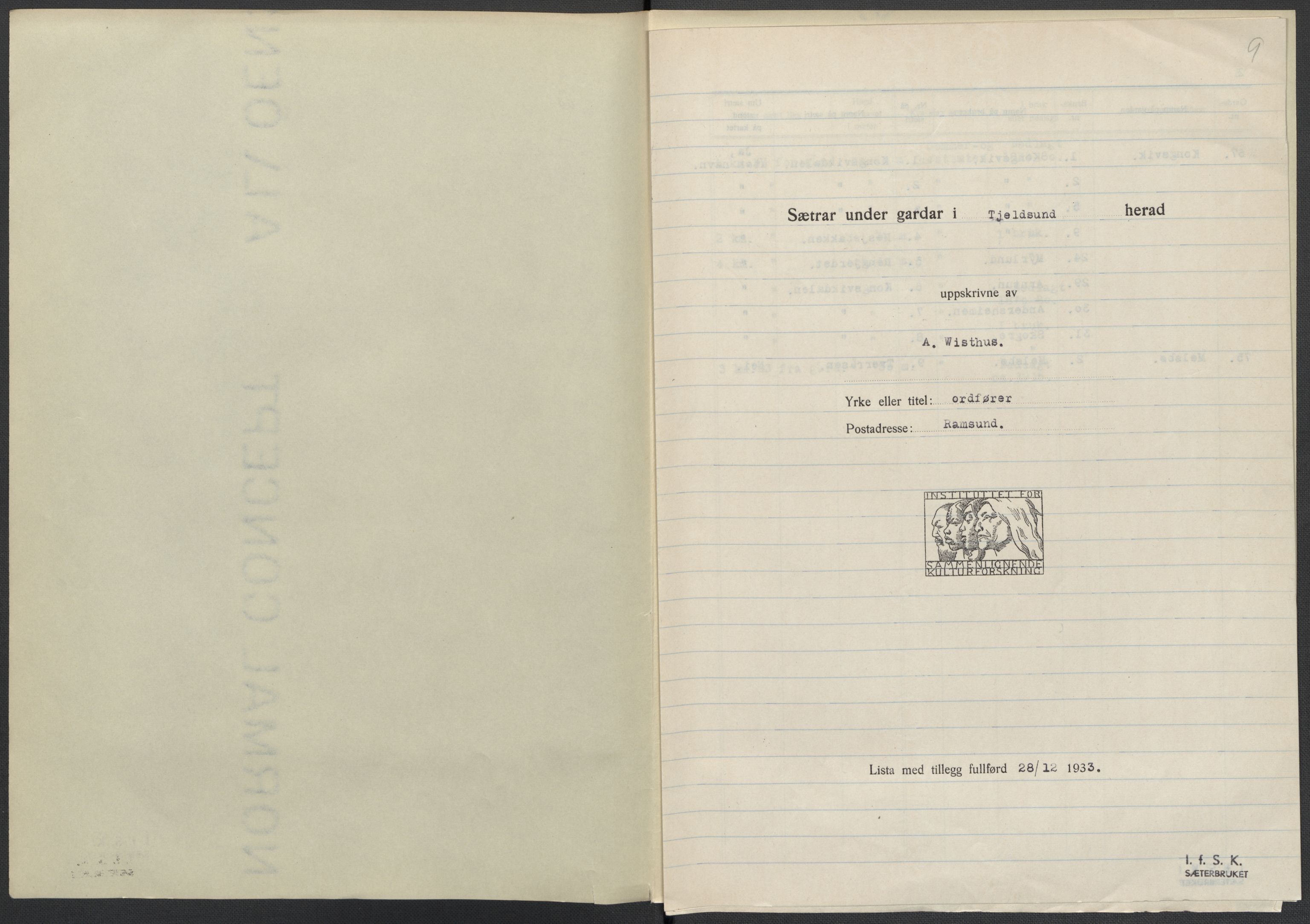 Instituttet for sammenlignende kulturforskning, AV/RA-PA-0424/F/Fc/L0016/0003: Eske B16: / Nordland (perm XLVIII), 1932-1937, s. 9