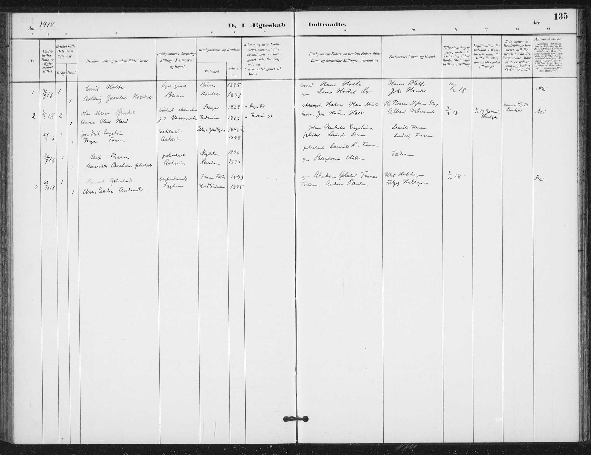 Ministerialprotokoller, klokkerbøker og fødselsregistre - Nord-Trøndelag, AV/SAT-A-1458/714/L0131: Ministerialbok nr. 714A02, 1896-1918, s. 135