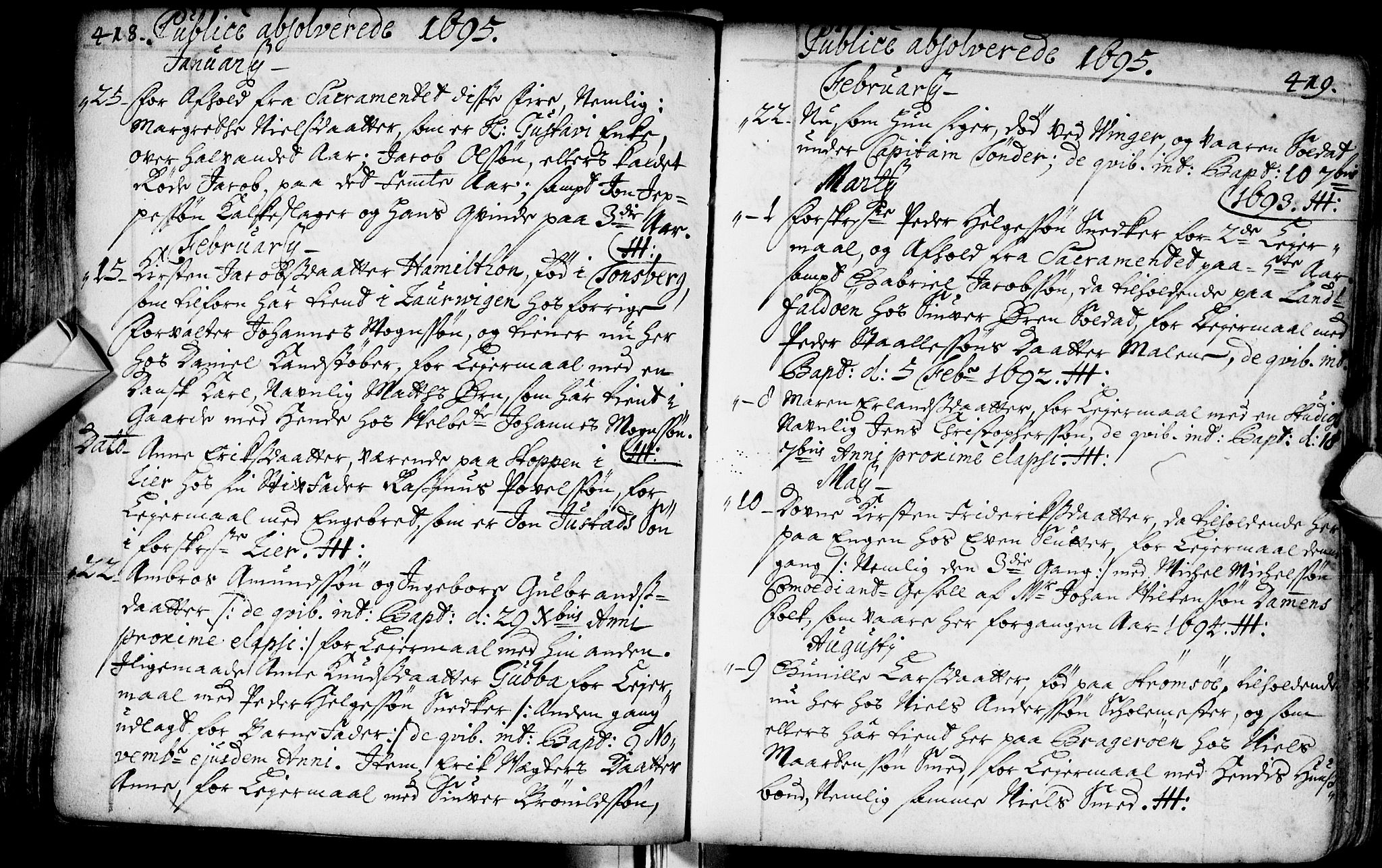 Bragernes kirkebøker, SAKO/A-6/F/Fa/L0002: Ministerialbok nr. I 2, 1680-1705, s. 418-419