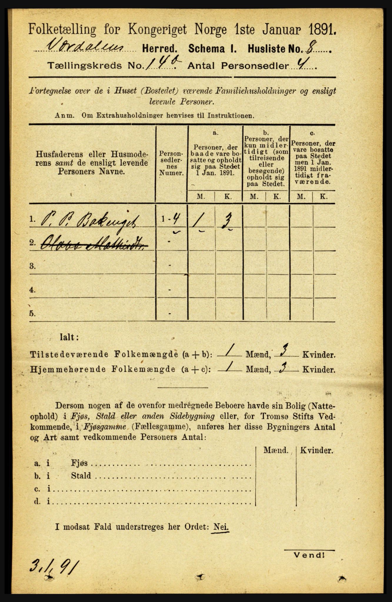 RA, Folketelling 1891 for 1721 Verdal herred, 1891, s. 7331