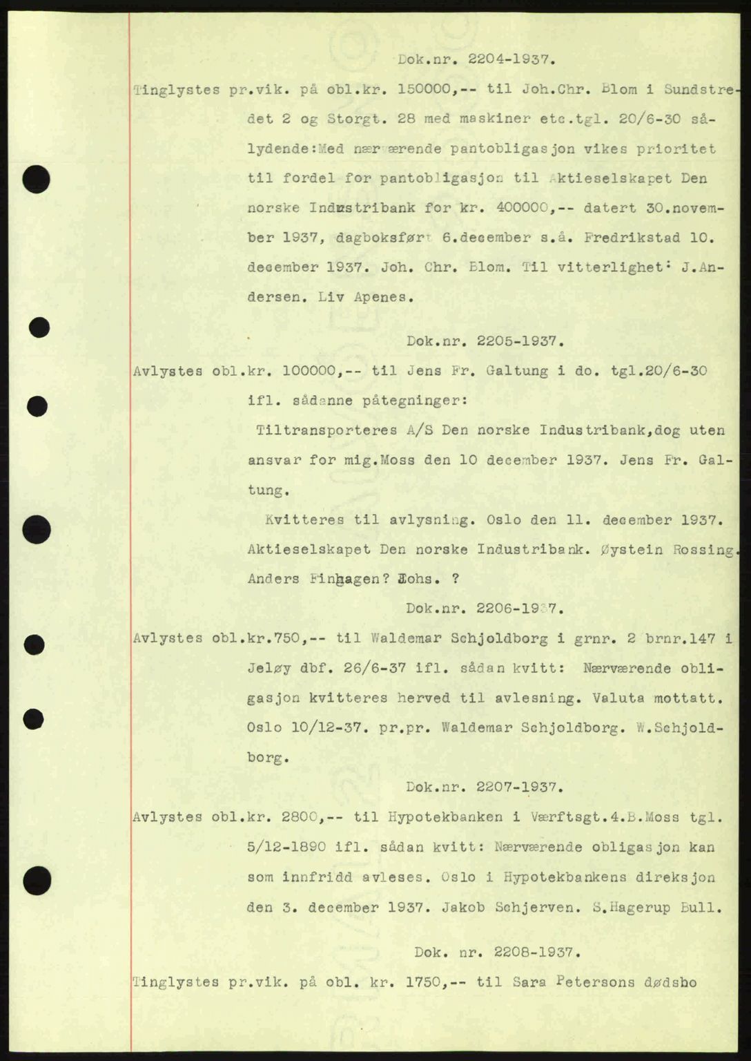 Moss sorenskriveri, SAO/A-10168: Pantebok nr. B4, 1937-1938, Dagboknr: 2204/1937