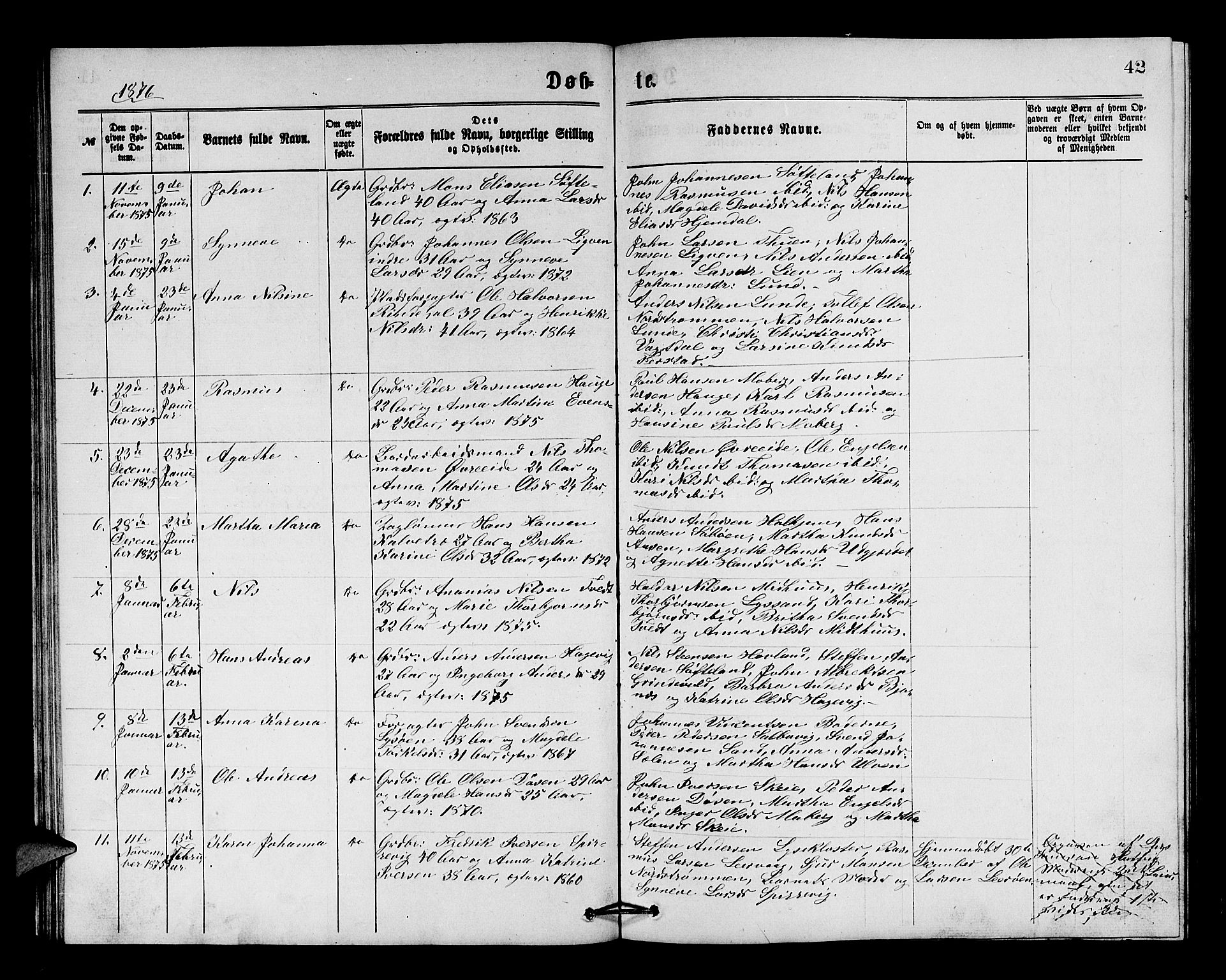 Os sokneprestembete, AV/SAB-A-99929: Klokkerbok nr. A 1, 1869-1879, s. 42