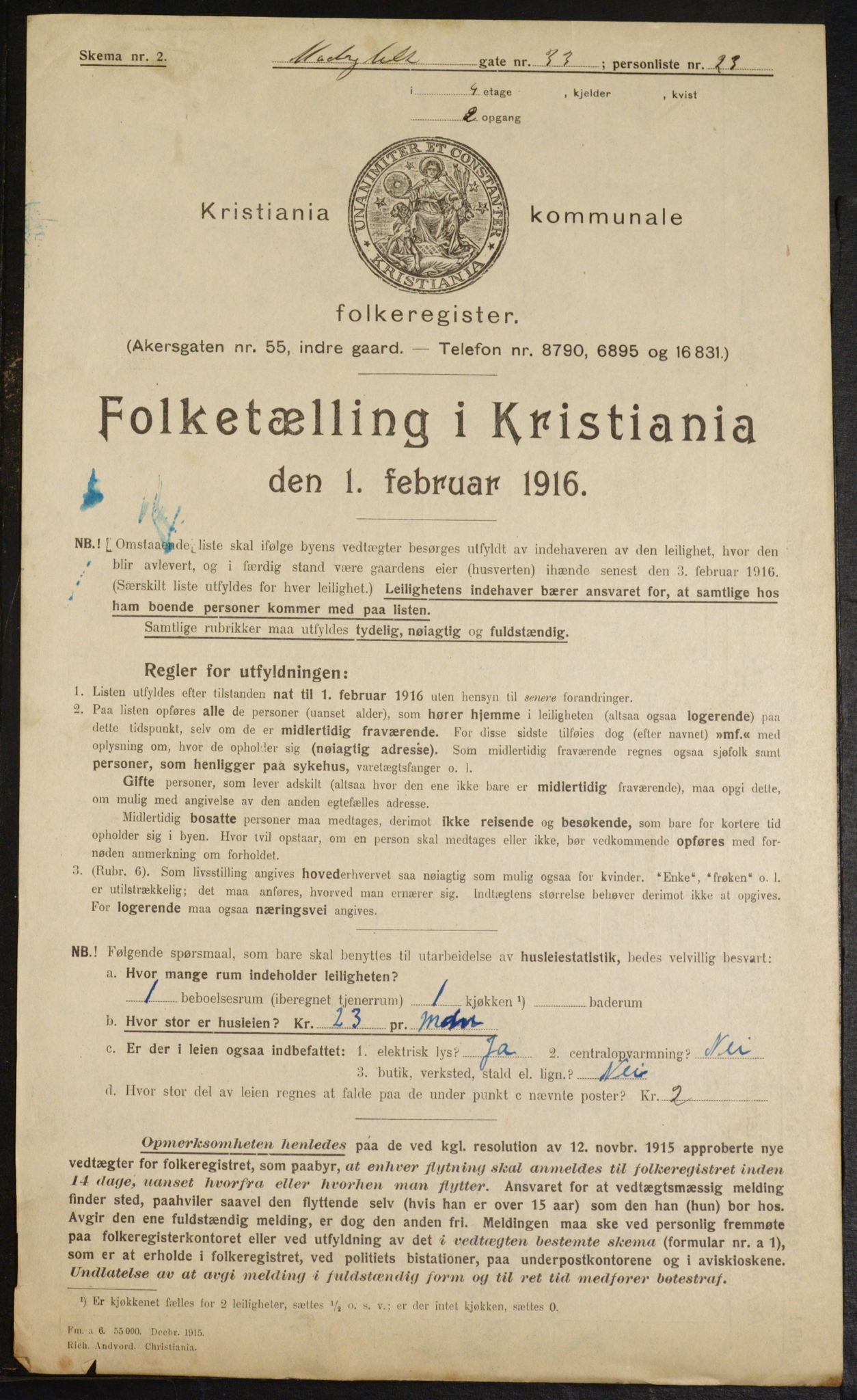 OBA, Kommunal folketelling 1.2.1916 for Kristiania, 1916, s. 68300