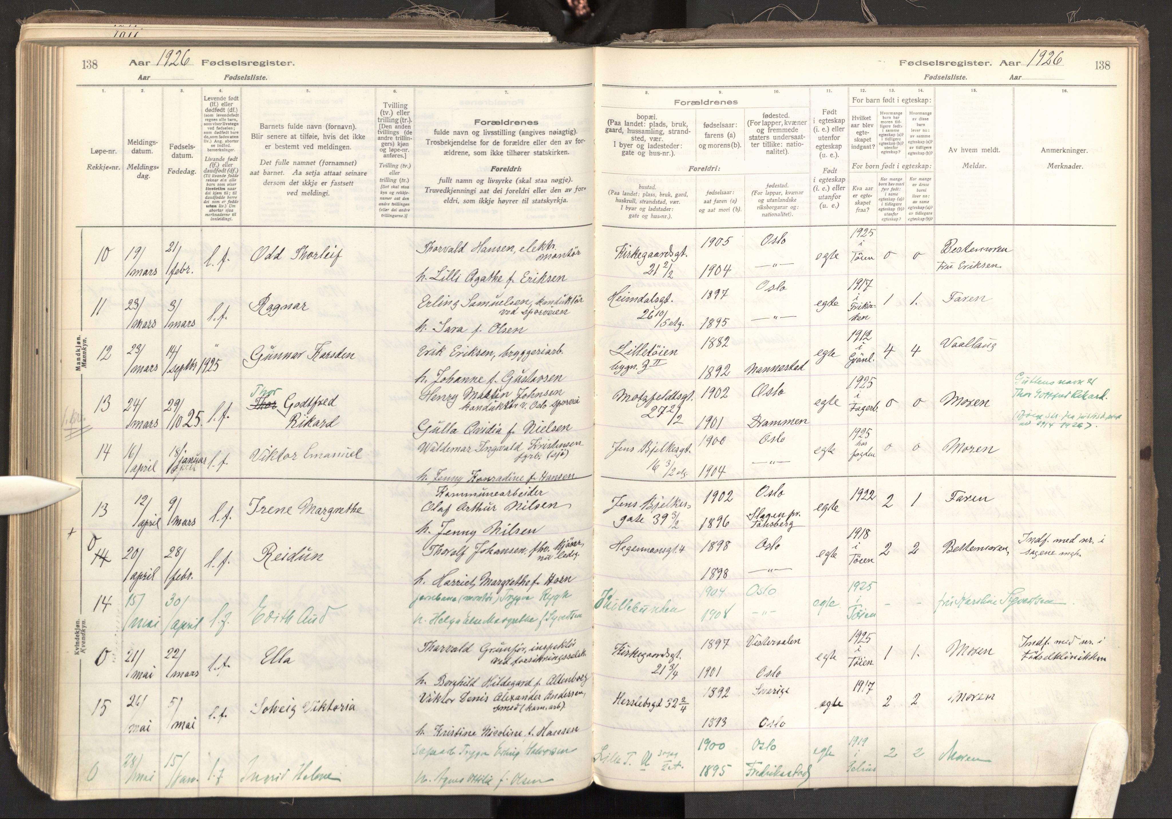 Tøyen prestekontor Kirkebøker, AV/SAO-A-10167a/J/Ja/L0001: Fødselsregister nr. 1, 1916-1944, s. 138