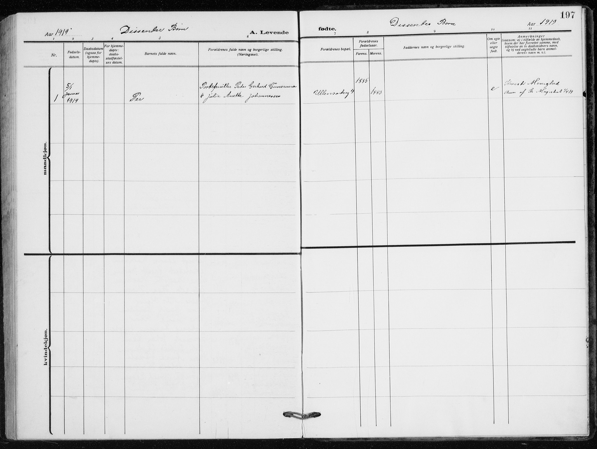 Kampen prestekontor Kirkebøker, AV/SAO-A-10853/F/Fa/L0012: Ministerialbok nr. I 12, 1916-1921, s. 197