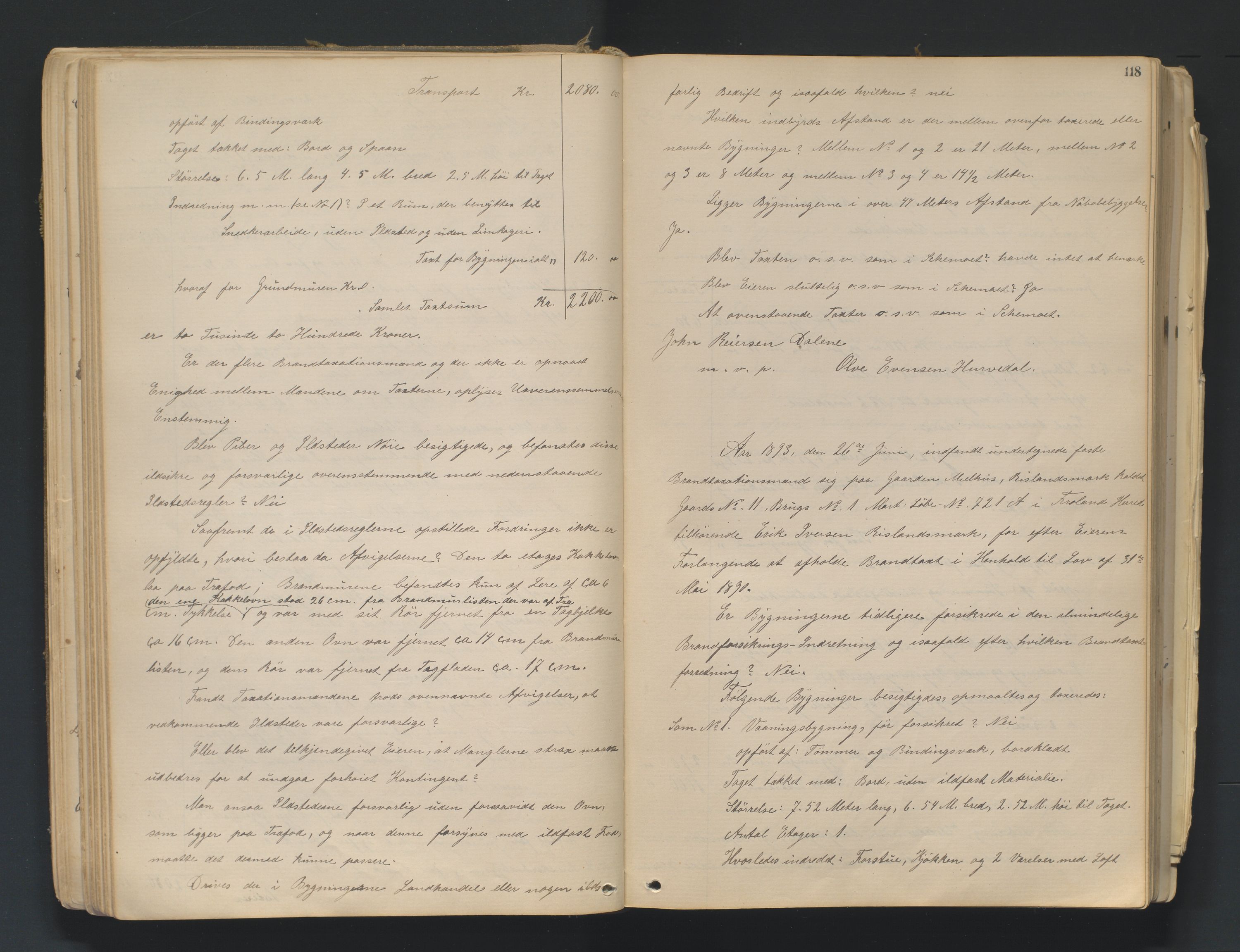 Norges Brannkasse Froland, AV/SAK-2241-0016/F/Fa/L0001: Branntakstprotokoll nr. 2, 1875-1948, s. 117b-118a