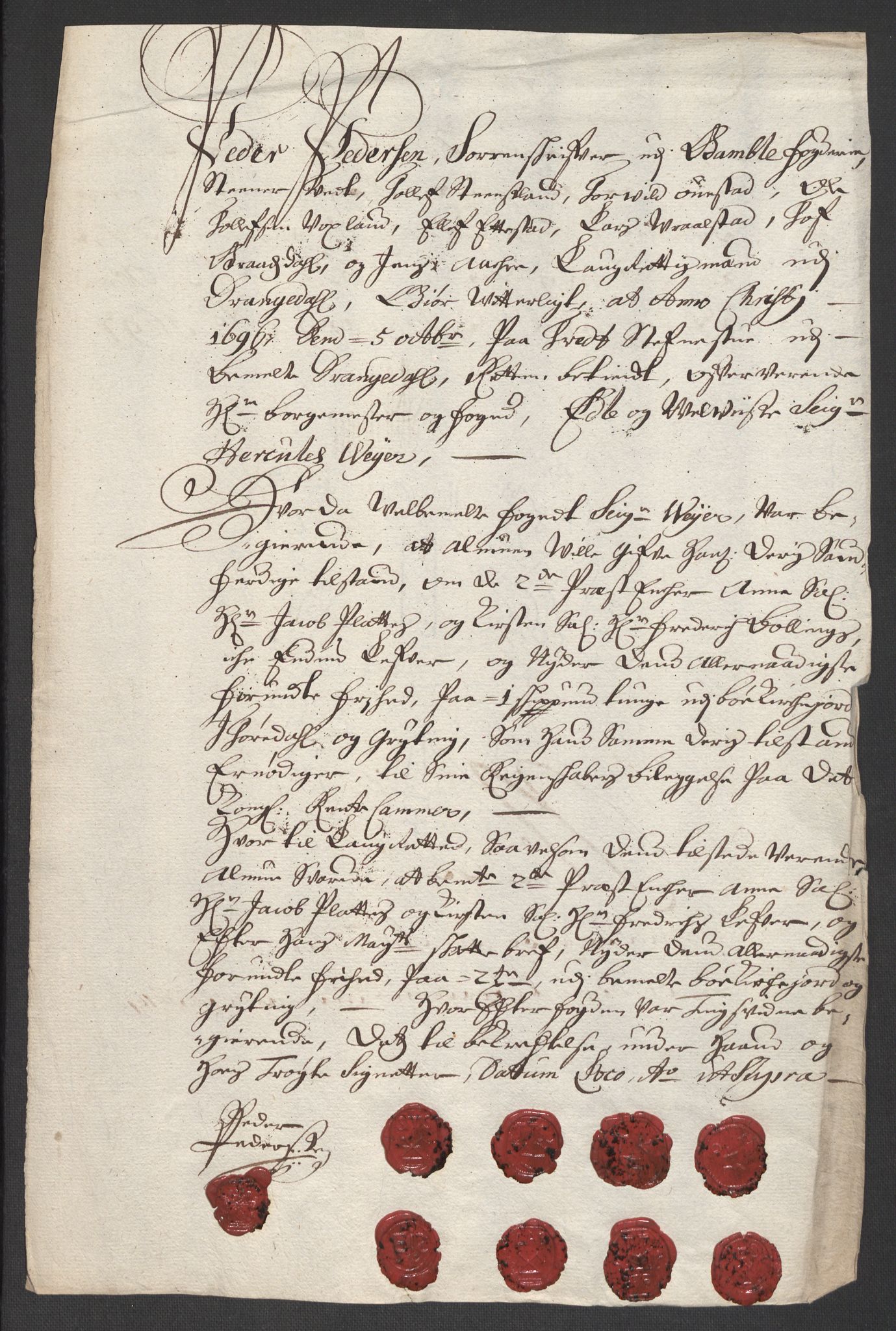 Rentekammeret inntil 1814, Reviderte regnskaper, Fogderegnskap, RA/EA-4092/R36/L2095: Fogderegnskap Øvre og Nedre Telemark og Bamble, 1696, s. 193