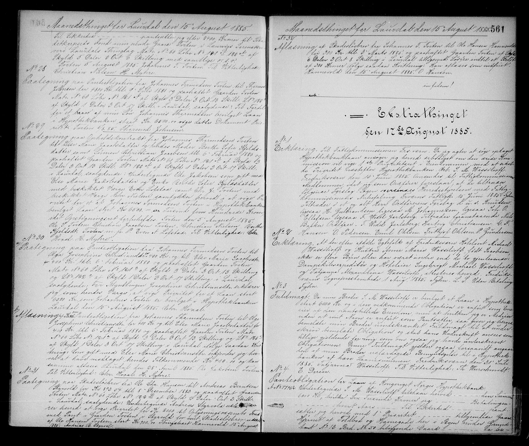 Larvik sorenskriveri, SAKO/A-83/G/Ga/Gab/L0020: Pantebok nr. II 20, 1883-1885, s. 561