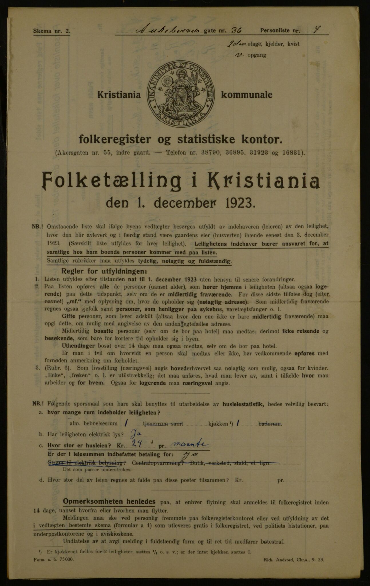 OBA, Kommunal folketelling 1.12.1923 for Kristiania, 1923, s. 143741