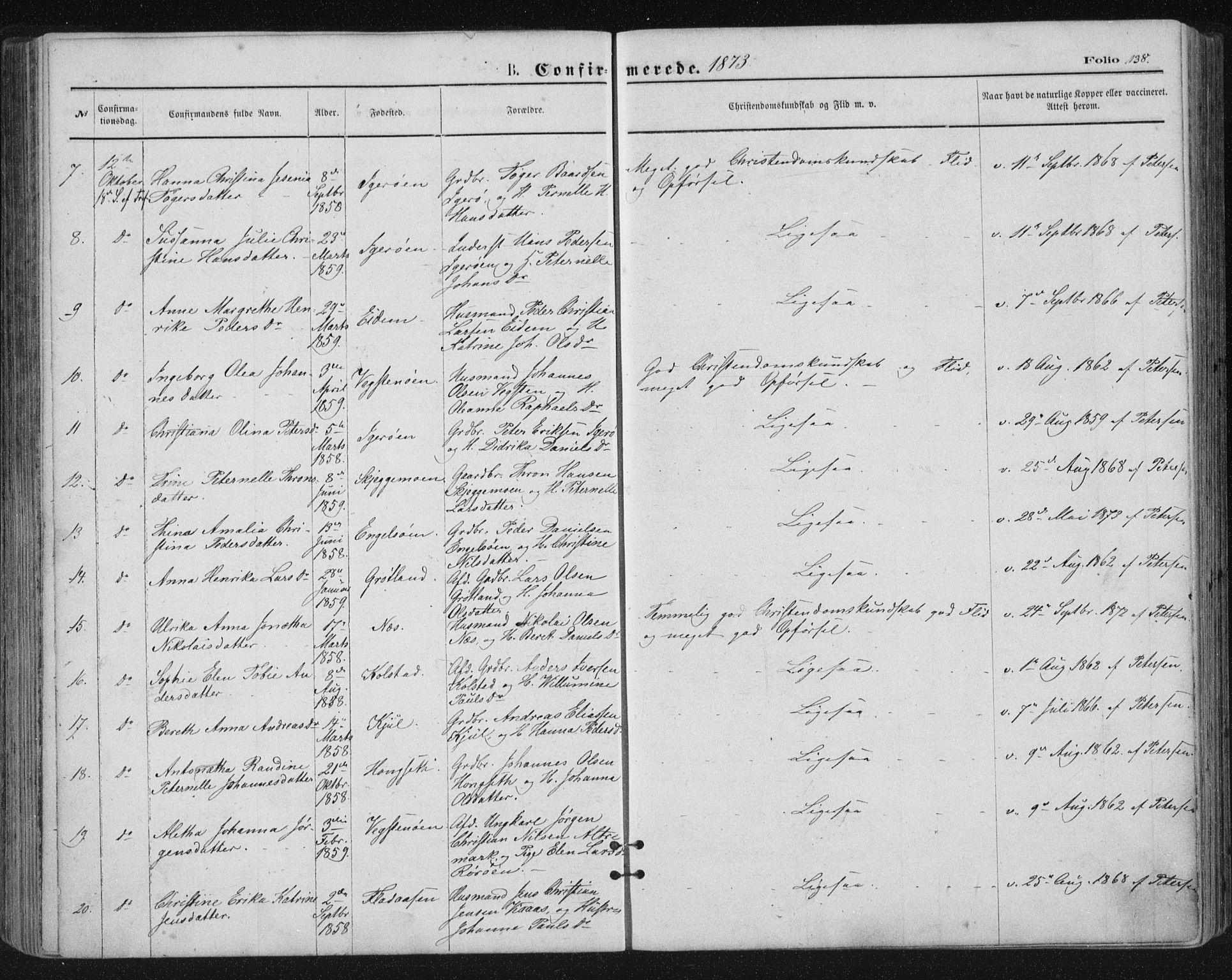 Ministerialprotokoller, klokkerbøker og fødselsregistre - Nordland, SAT/A-1459/816/L0241: Ministerialbok nr. 816A07, 1870-1885, s. 138