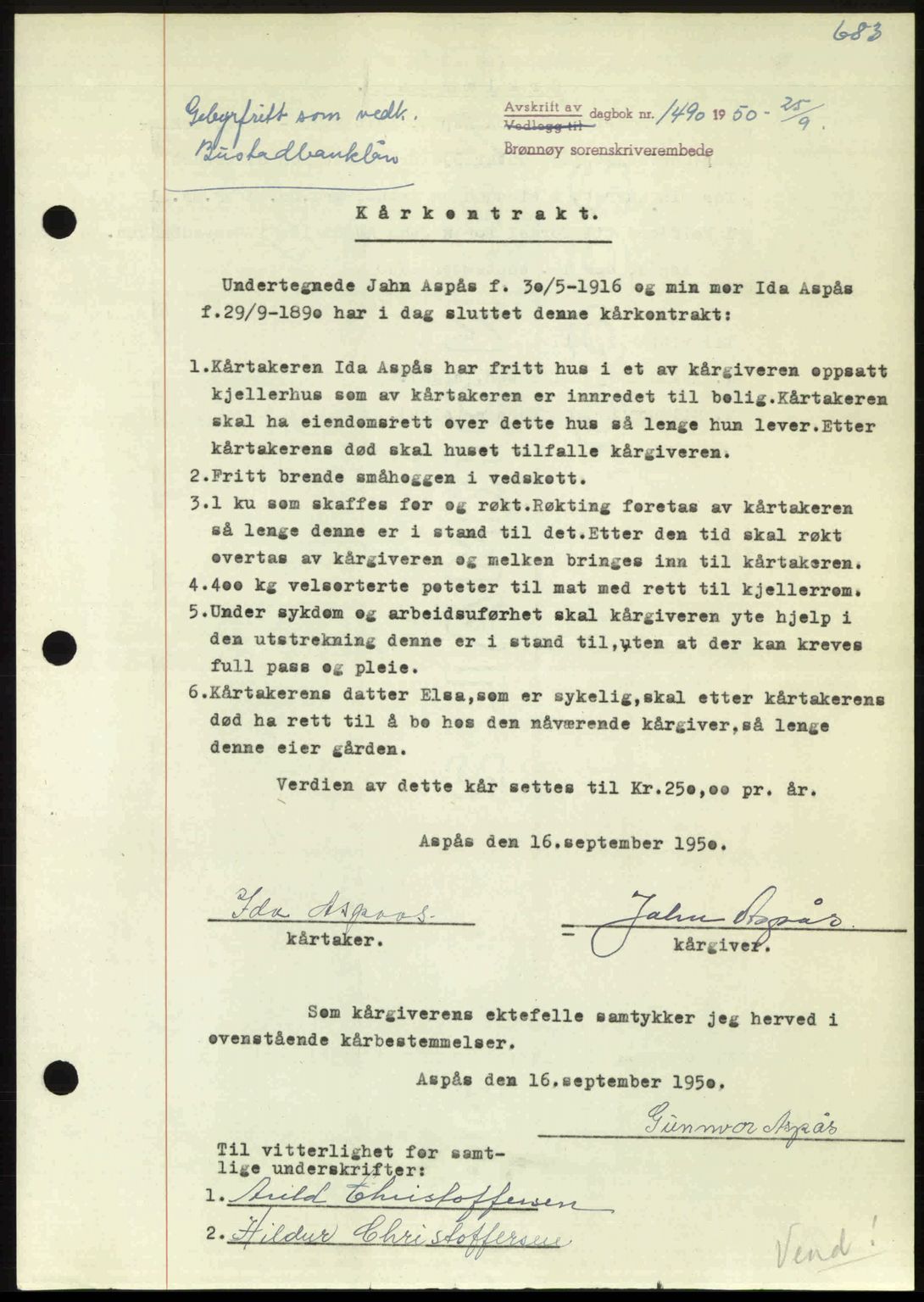 Brønnøy sorenskriveri, SAT/A-4170/1/2/2C: Pantebok nr. 36, 1950-1950, Dagboknr: 1490/1950