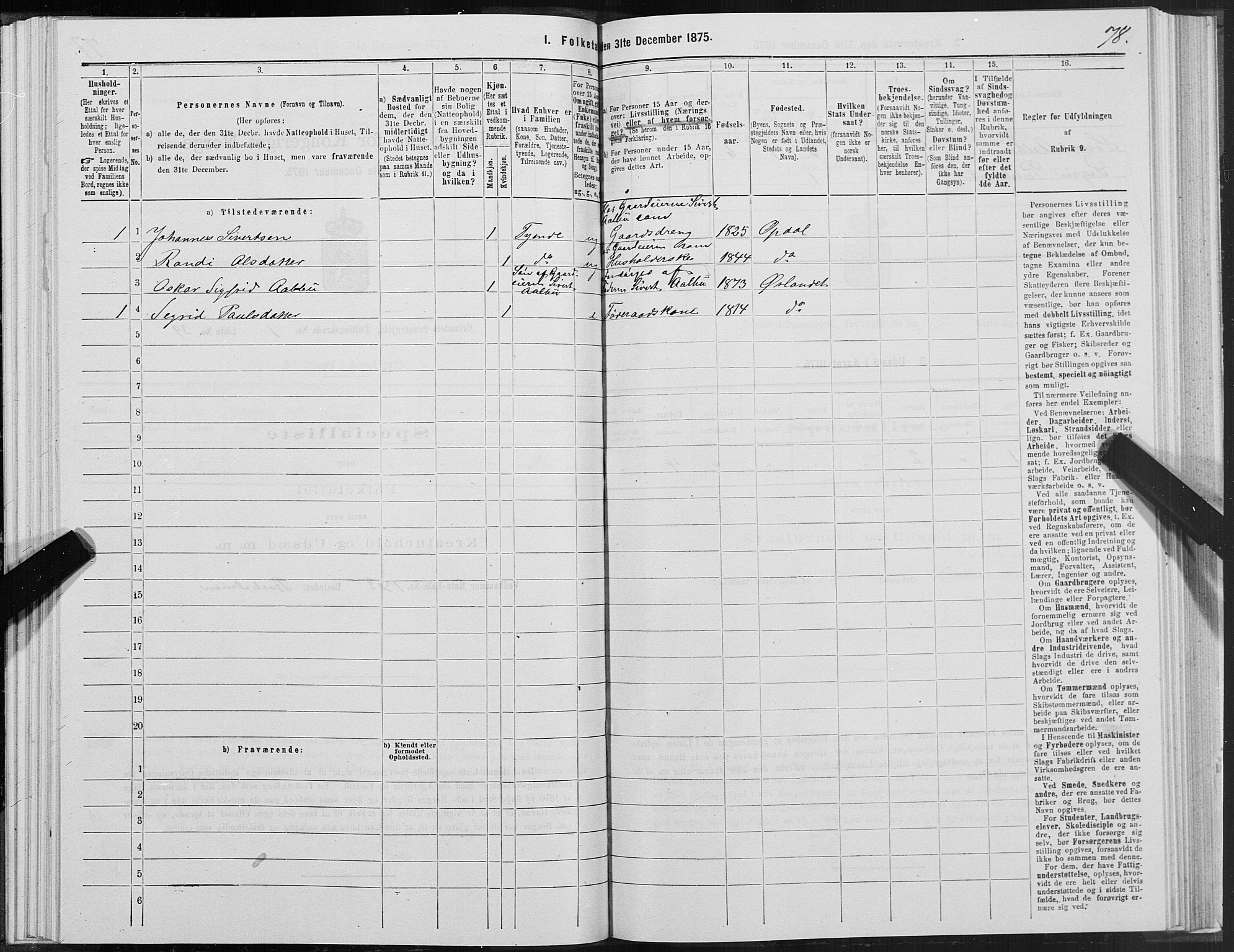 SAT, Folketelling 1875 for 1621P Ørland prestegjeld, 1875, s. 4078