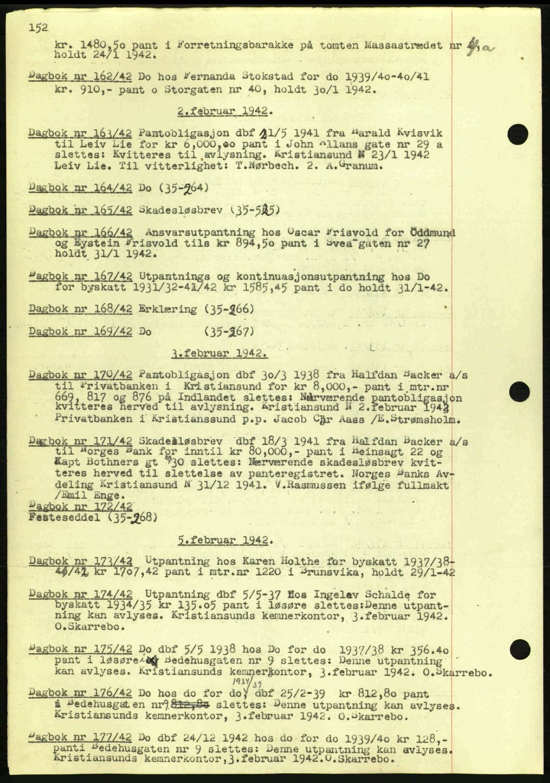 Kristiansund byfogd, AV/SAT-A-4587/A/27: Pantebok nr. 32a, 1938-1946, Dagboknr: 166/1942