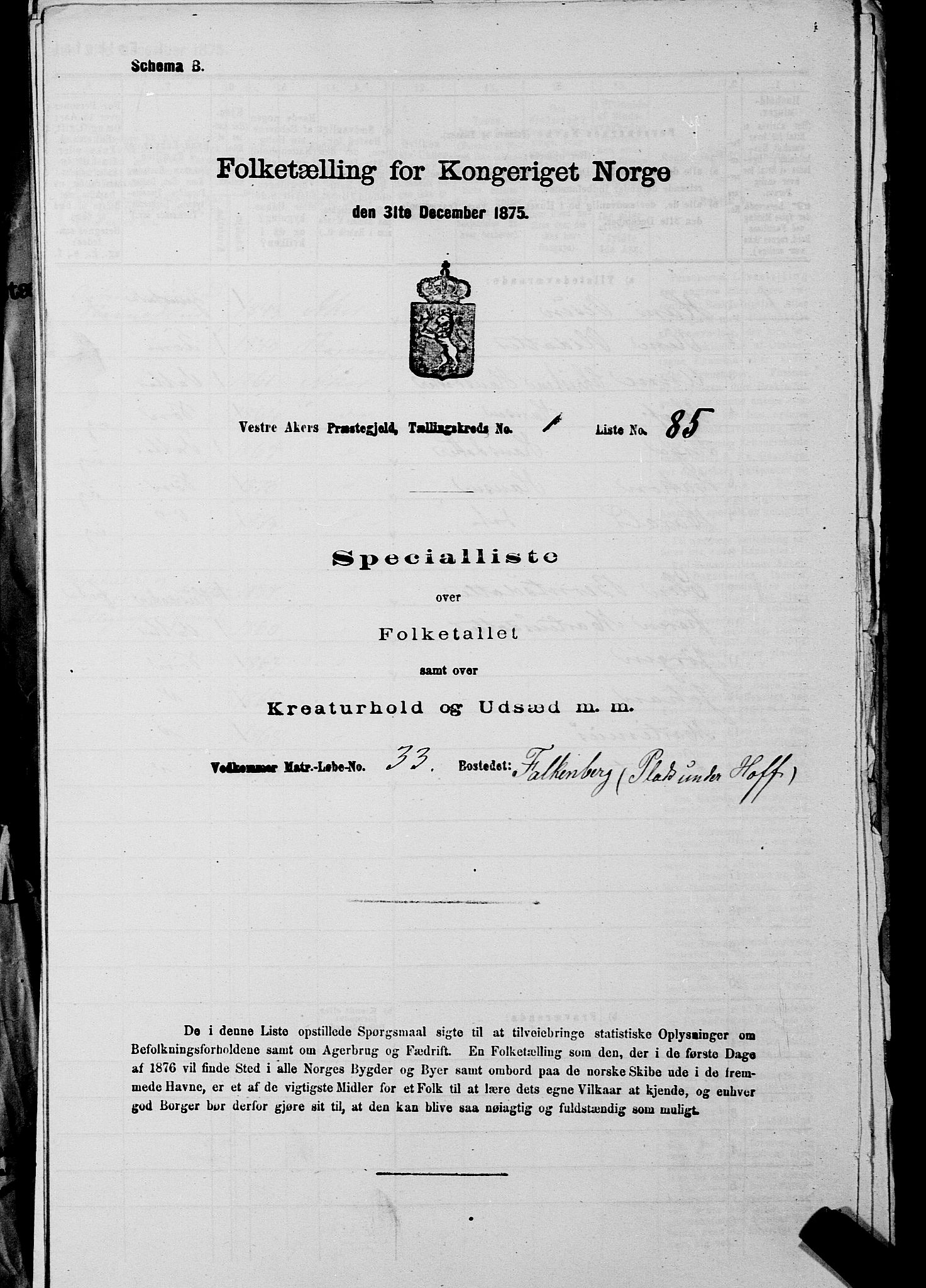 RA, Folketelling 1875 for 0218aP Vestre Aker prestegjeld, 1875, s. 172
